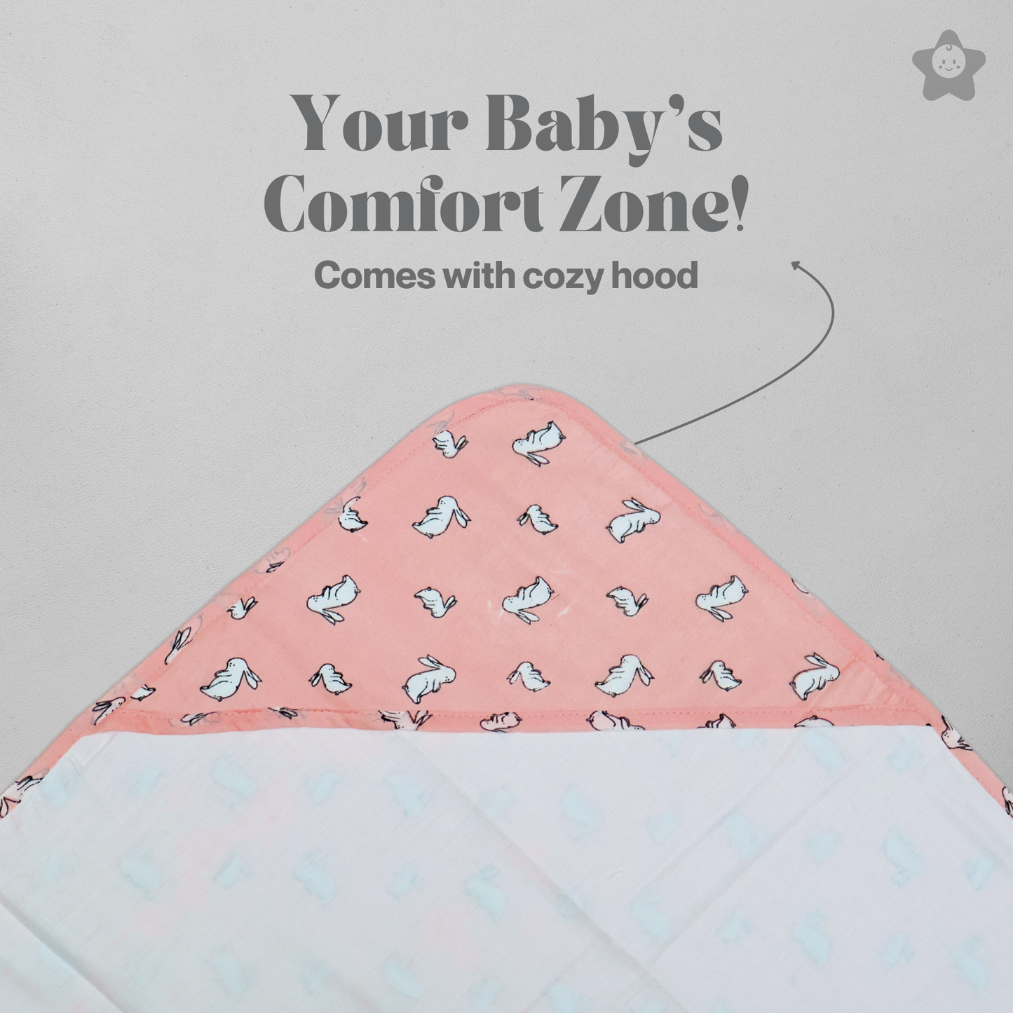 Kika Kiki Hoppy Bunny Hooded Wrapper Bath Towel - 100% Soft Muslin Cotton (Pack of 1)