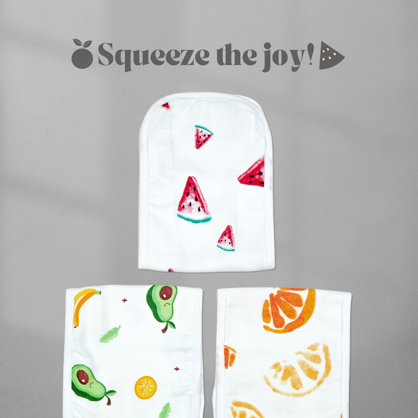 Kika Kiki Juicy Fruits Burp Cloth- 100% Soft Muslin Cotton (Pack of 3)