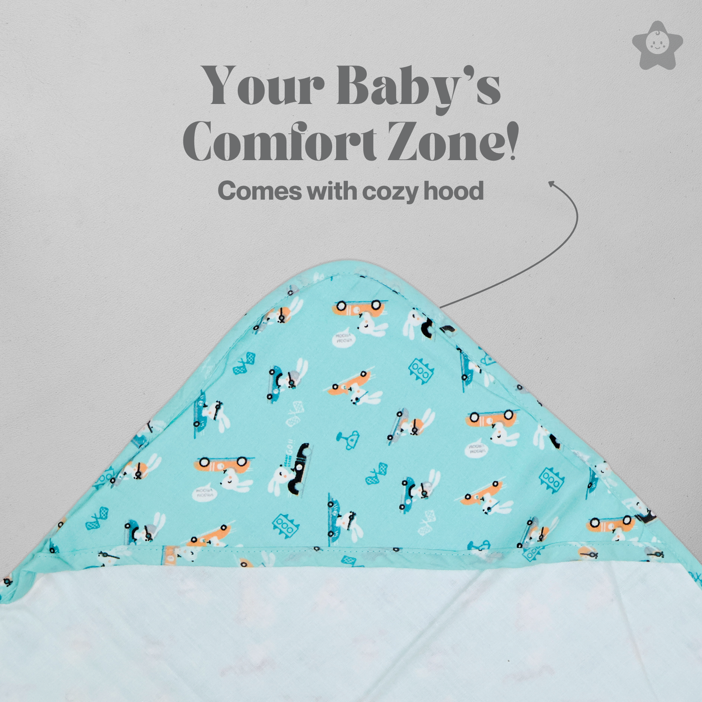 Kika Kiki Racing Rabbits Hooded Wrapper Bath Towel - 100% Soft Muslin Cotton (Pack of 1)