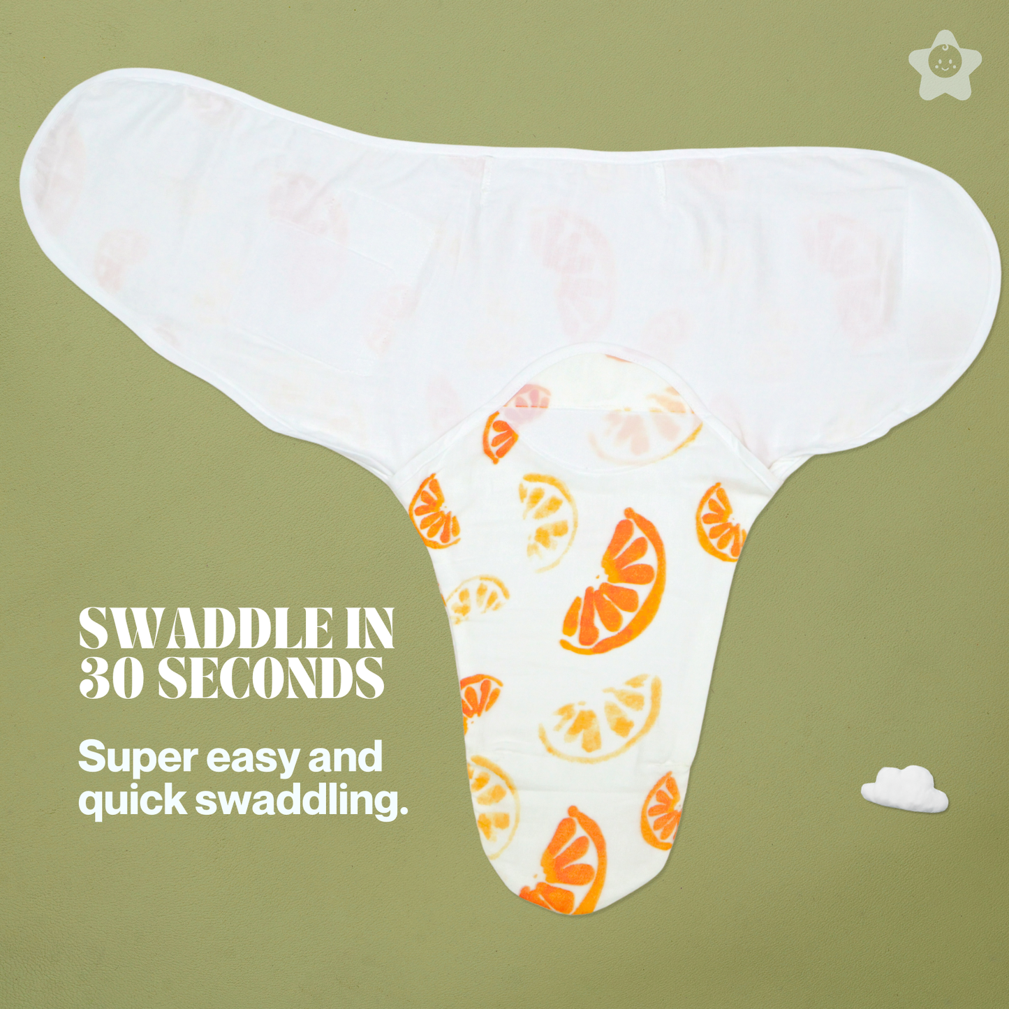 Kika Kiki Juicy Oranges Velcro Muslin Swaddle -100% Muslin Swaddle Wrapper (Pack of 1)