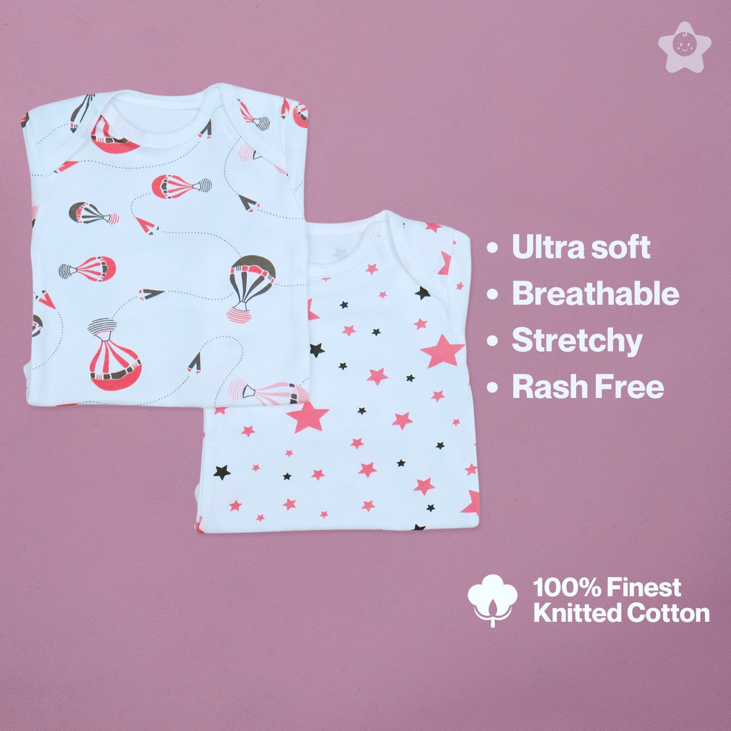 Kika Kiki Fuchisa BodySuits - 100% Ultra Soft Knitted Cotton Unisex Onesies (Pack of 2)