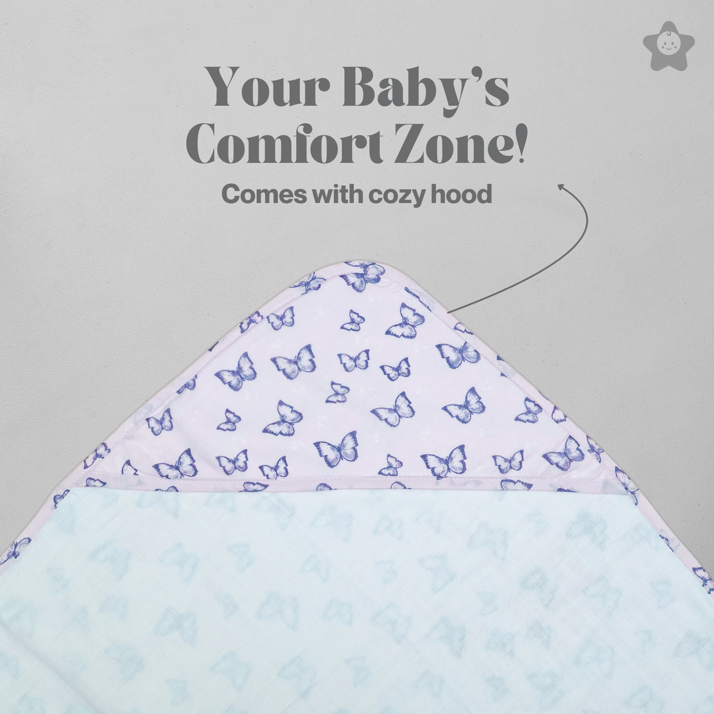 Kika Kiki Butterfly Whirl Hooded Wrapper Bath Towel - 100% Soft Muslin Cotton (Pack of 1)