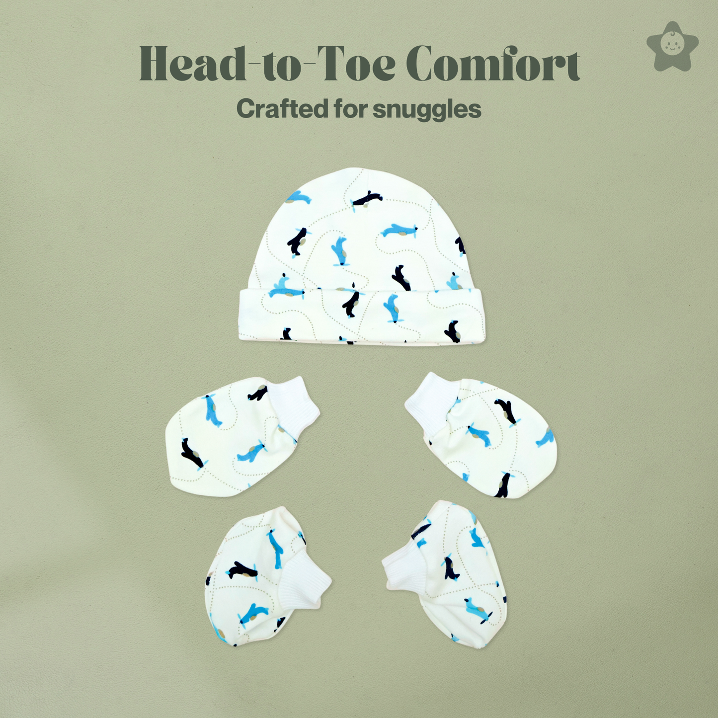 Cap Mittens Booties Set - 100% Ultra Soft Cotton Combo Planes prints