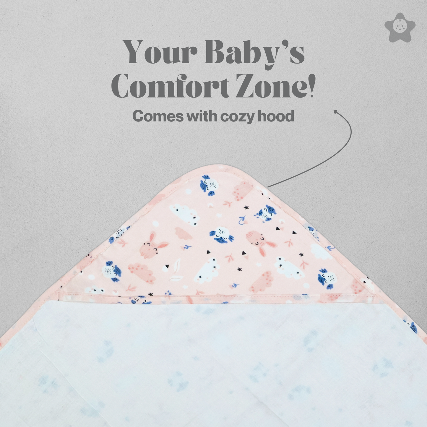 Kika Kiki Owl Nest Hooded Wrapper Bath Towel - 100% Soft Muslin Cotton (Pack of 1)