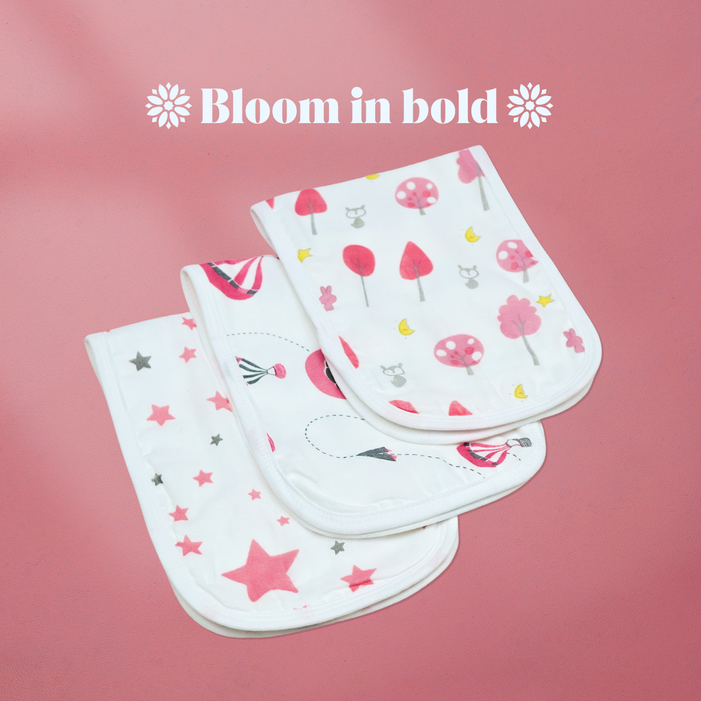 Kika Kiki Fuchisa prints Burp Cloth- 100% Soft Muslin Cotton (Pack of 3)