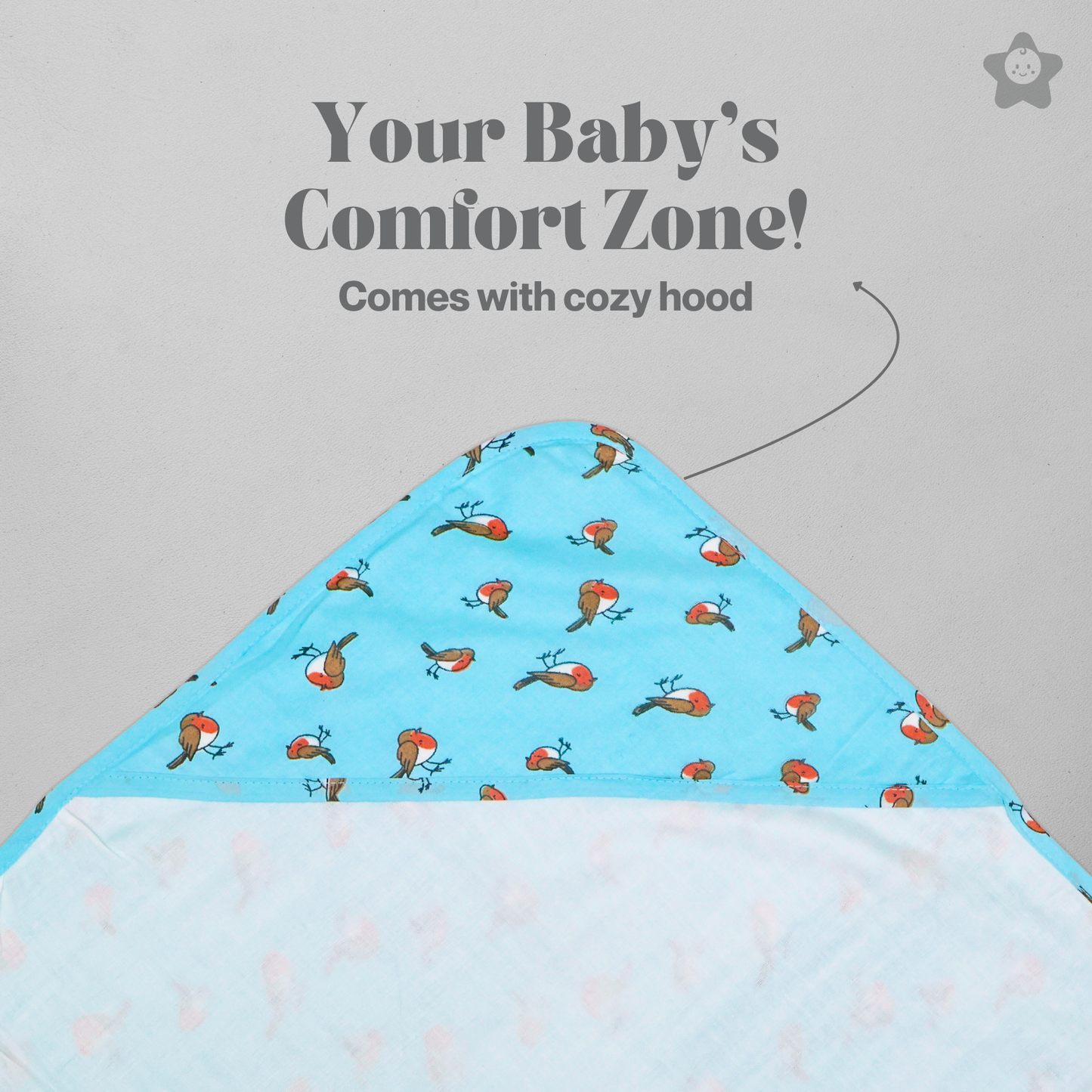 Kika Kiki Chirpy Joy Hooded Wrapper Bath Towel - 100% Soft Muslin Cotton (Pack of 1)