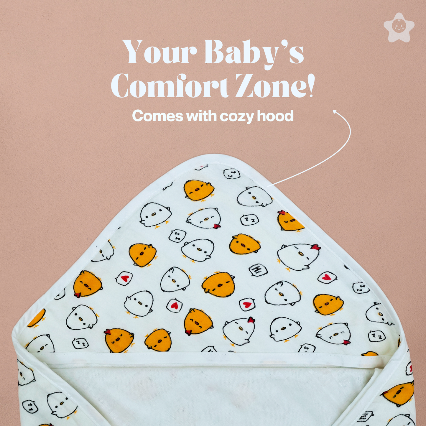 Kika Kiki Joyful Quacks Hodded Wrapper Bath Towel - 100% Soft Muslin Cotton (Pack of 1)