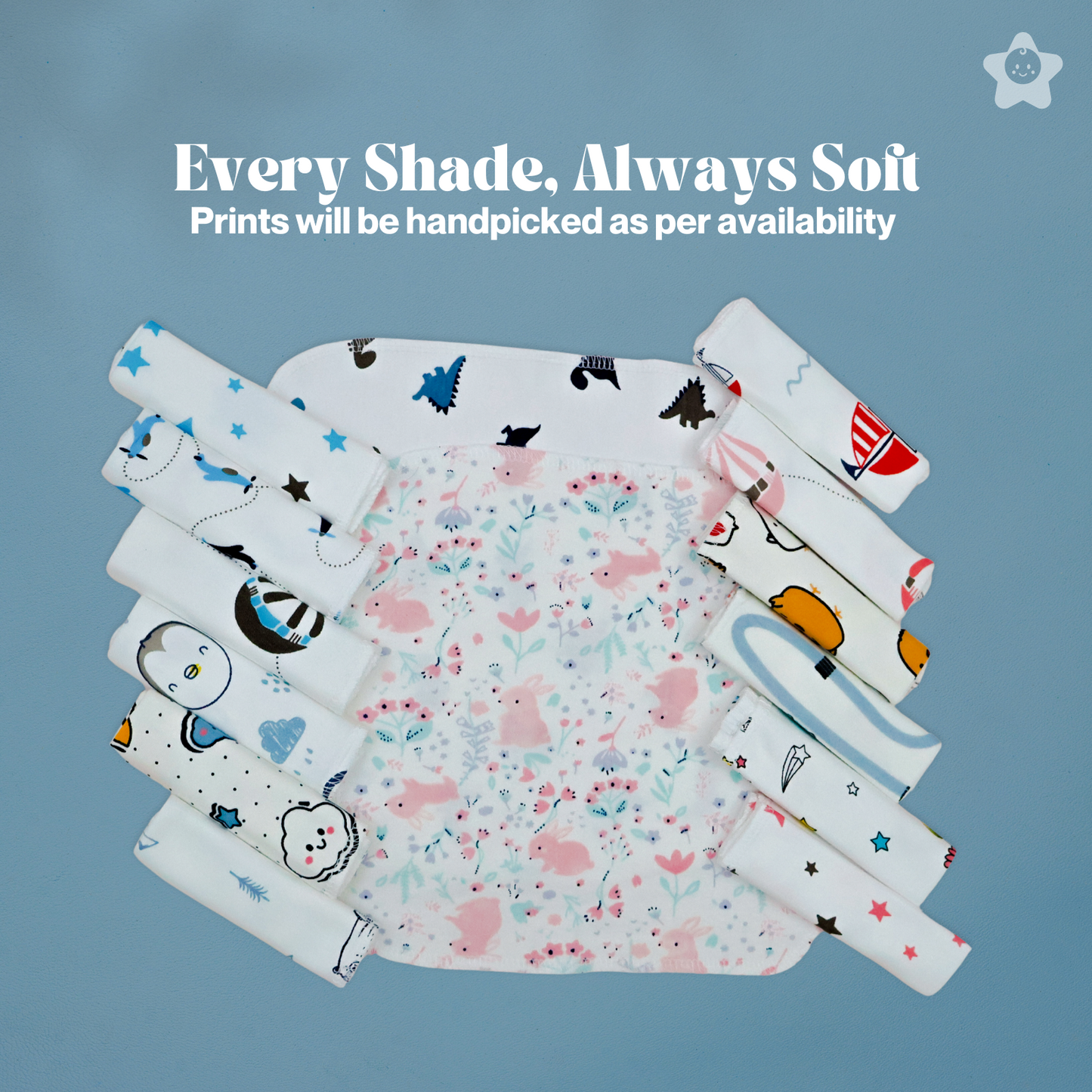 Kika Kiki Artistry Prints Wash Cloths - 100% Ultra Soft Cotton Assorted Face wipes (Pack of 5)