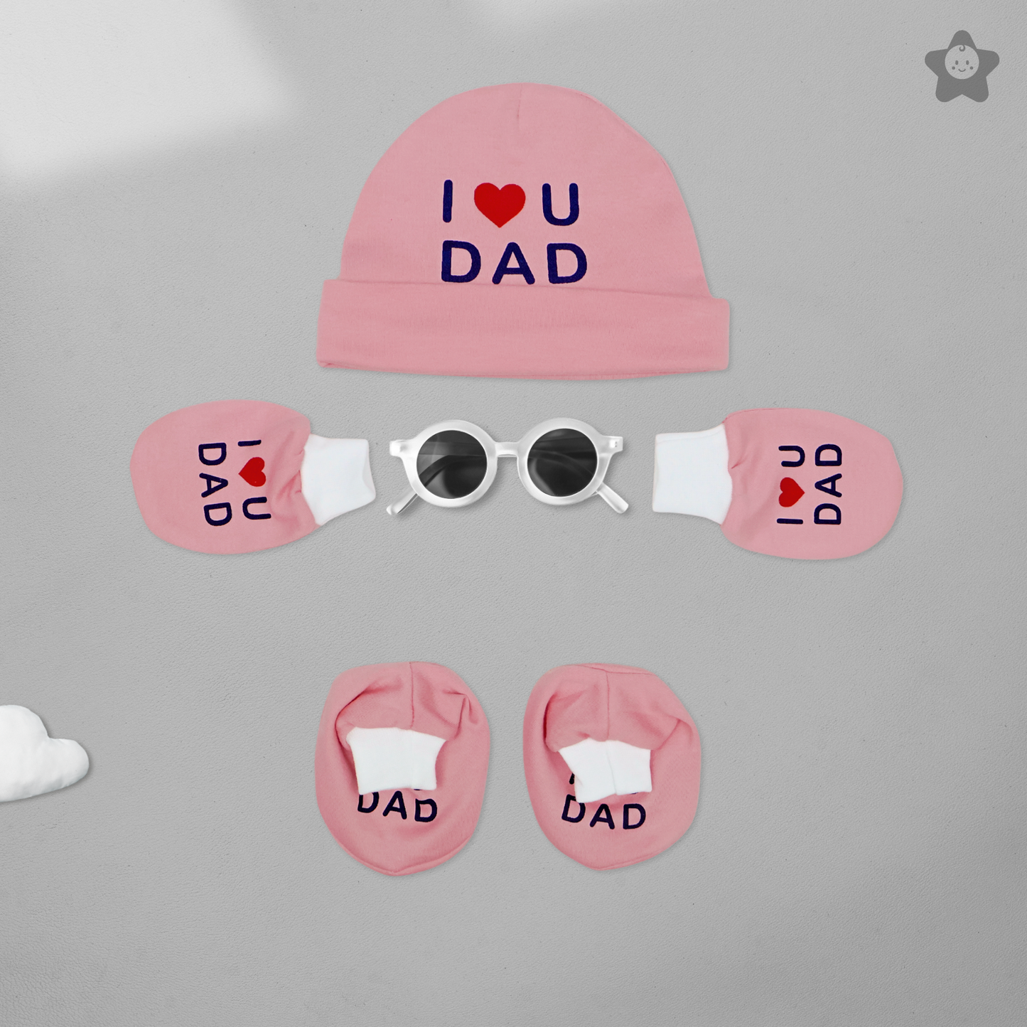 Kika Kiki I Love Dad Prints Cap Mittens Booties Set - 100% Ultra Soft Cotton Combo