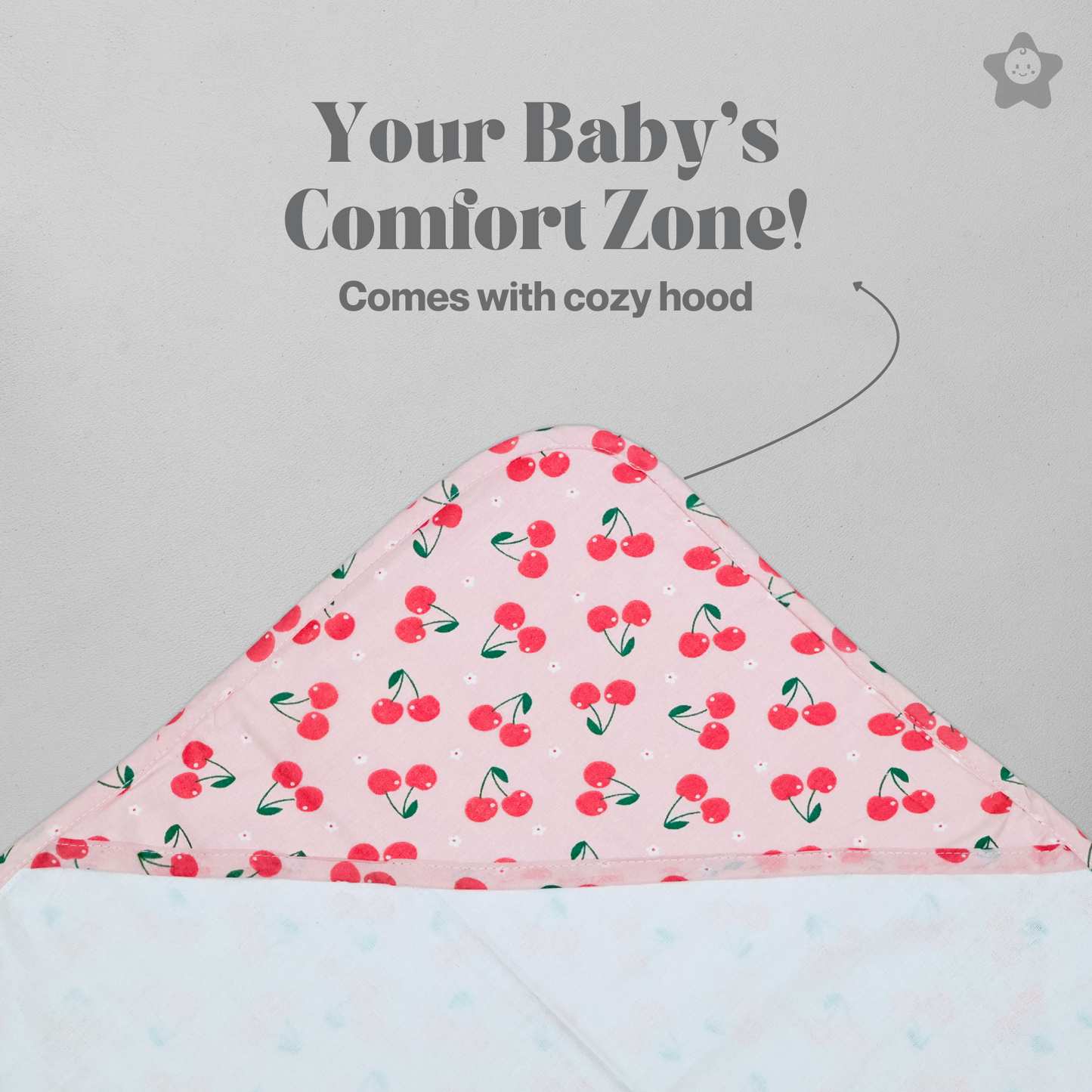 Kika Kiki Cherry Charm Hooded Wrapper Bath Towel - 100% Soft Muslin Cotton (Pack of 1)