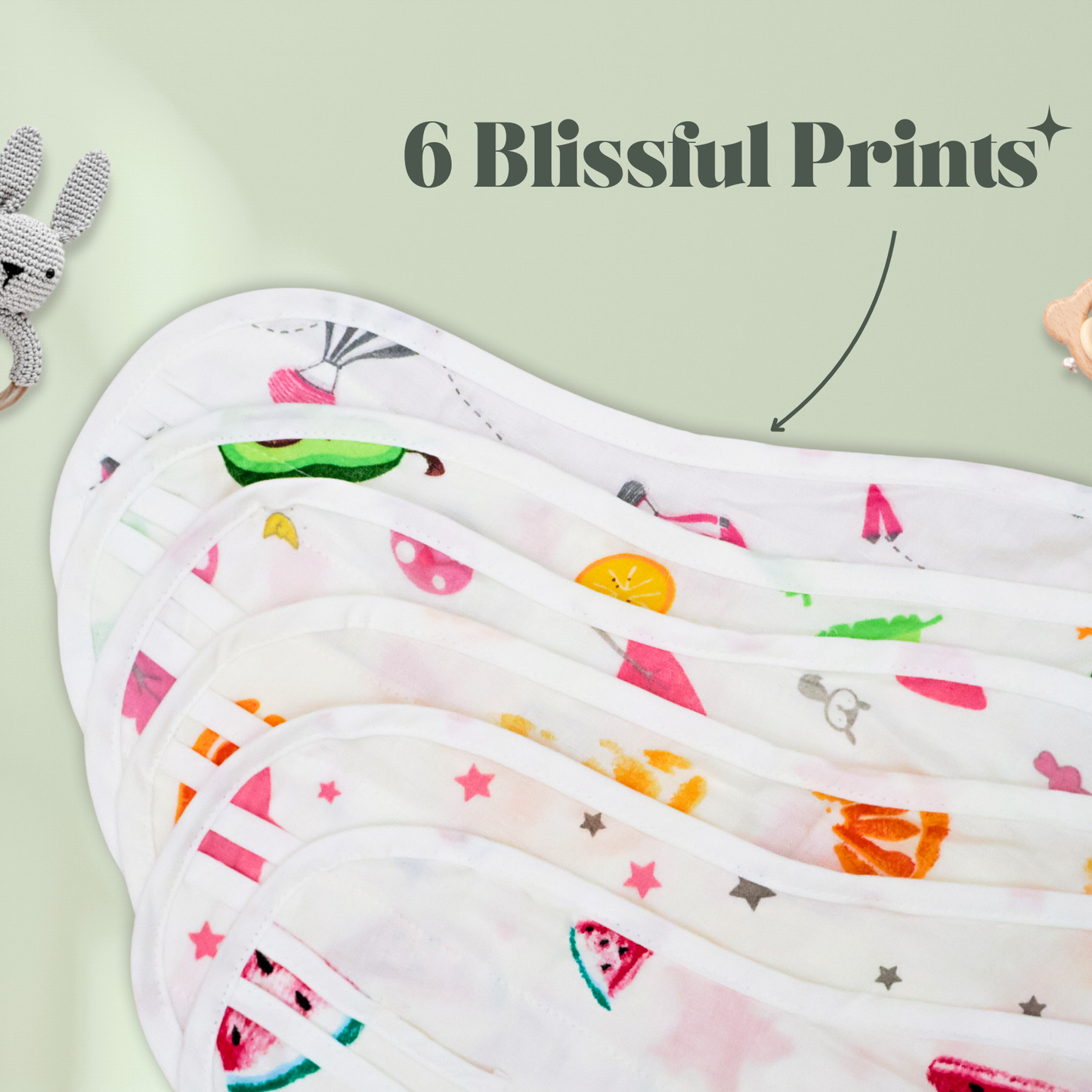 Kika Kiki Bliss Edition 100% Muslin Nappies - 100% Soft Cotton Langot (Pack of 6)