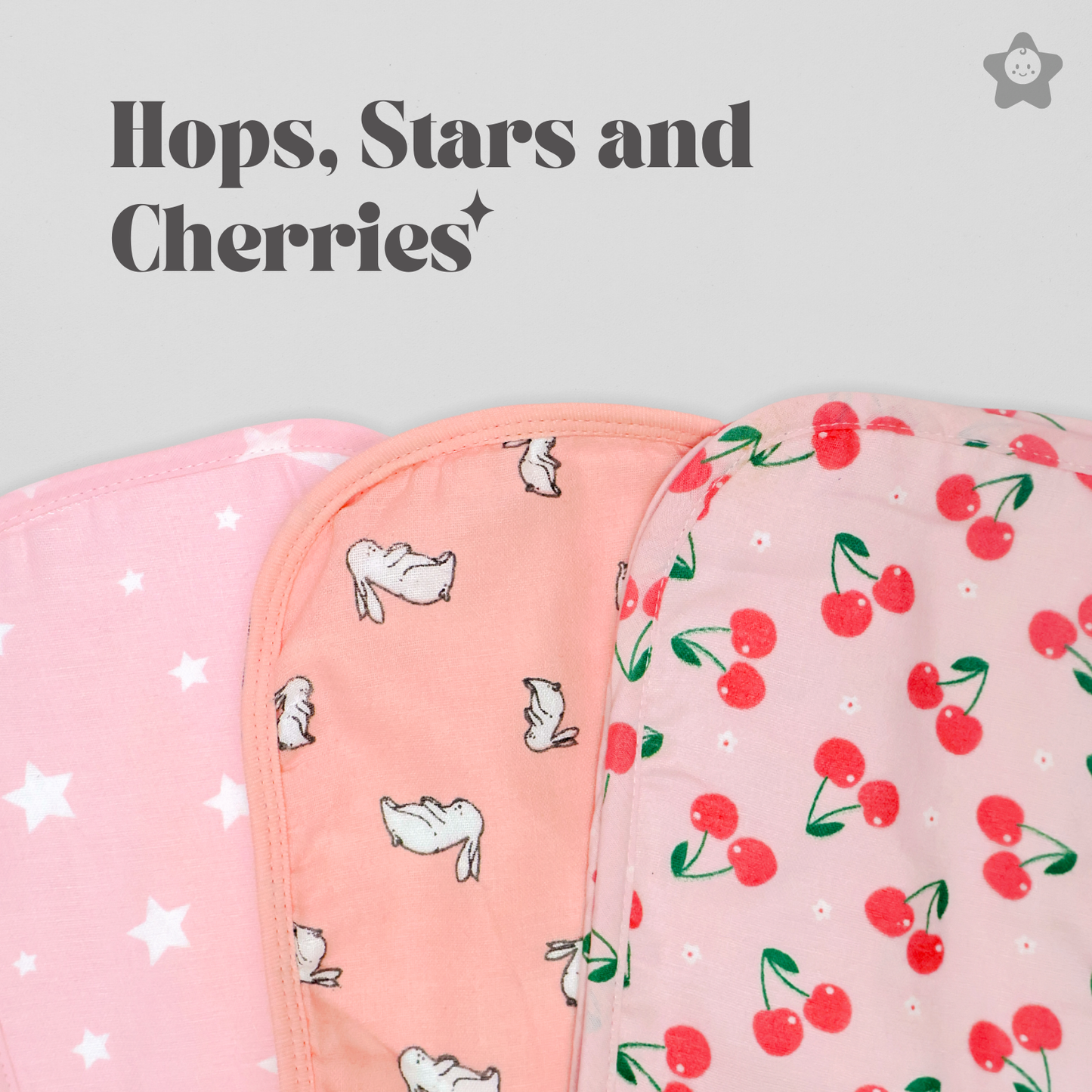 Kika Kiki Blossom Prints Burp Cloth- 100% Soft Muslin Cotton (Pack of 3)