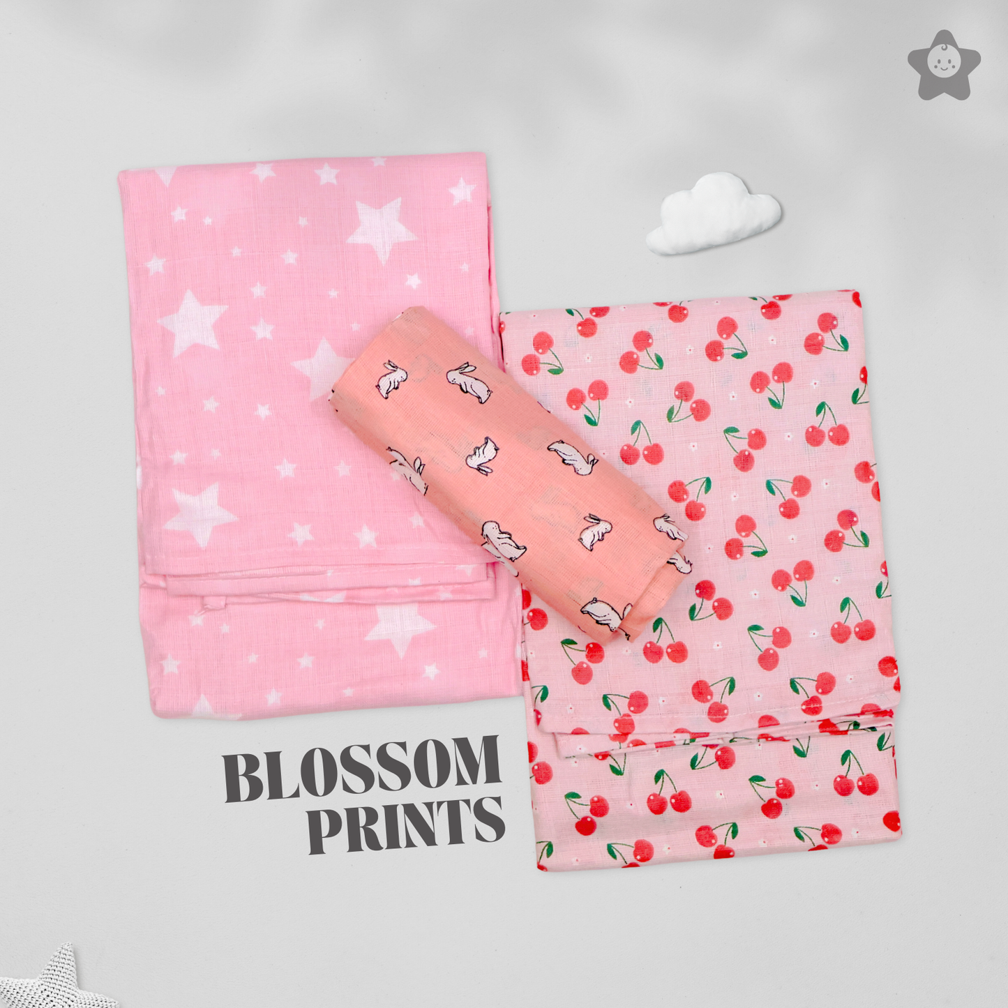 Kika Kiki Blossom Prints Muslin Swaddle Blanket - Ultra soft 100% Muslin Cotton Swaddle Wrapper (pack of 3)