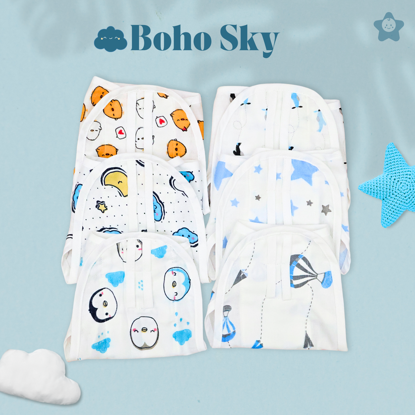 Kika Kiki Boho Sky Edition 100% Muslin Nappies - 100% Soft Cotton Langot (Pack of 6)