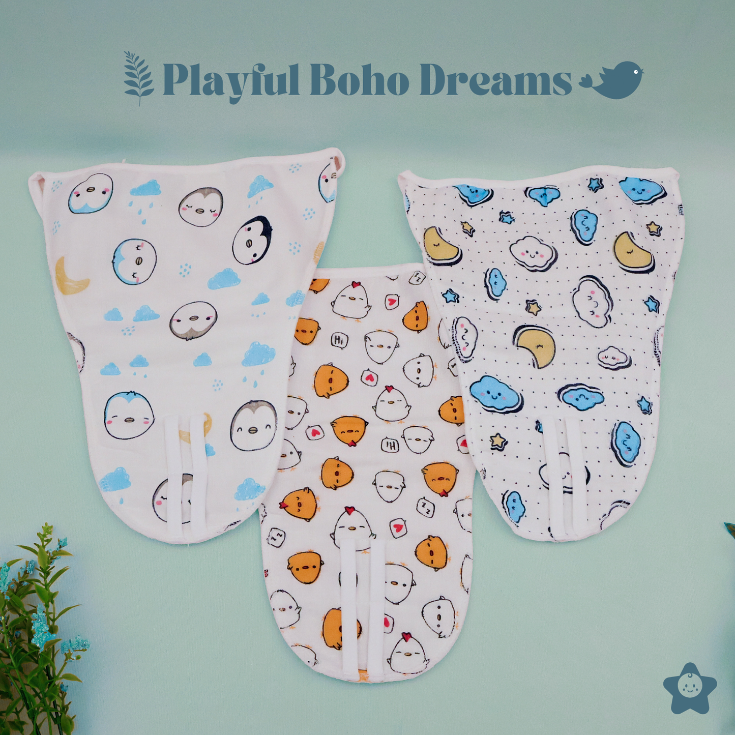 Kika Kiki Buddy Boho Muslin Padded Nappies - 100% Soft Cotton Langot (Pack of 3)