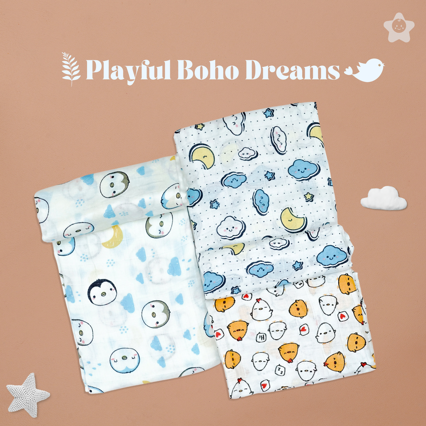 Kika Kiki Buddy Boho Muslin Swaddle Blanket - Ultra soft 100% Muslin Cotton Swaddle Wrapper (pack of 3)