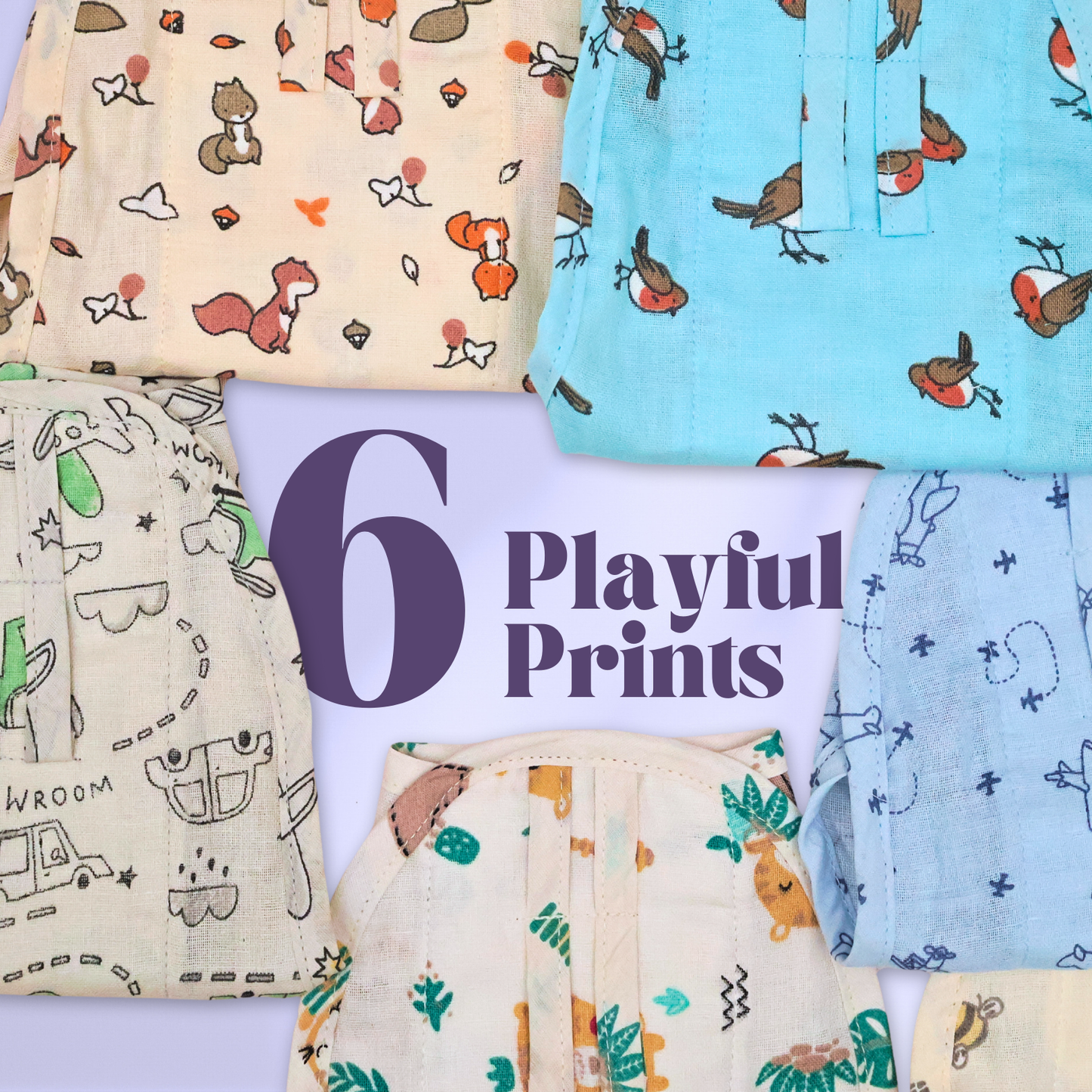 Kika Kiki Charm Muslin Nappies - 100% Soft Cotton Langot (Pack of 6)