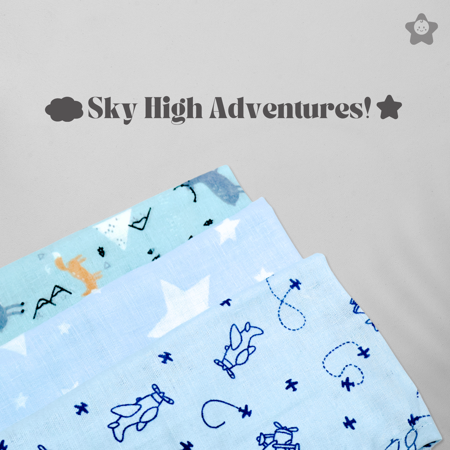 Kika Kiki Cyan Shades Muslin Jhabla - 100% Soft Muslin Cotton Unisex Button up Vest (Pack of 3)