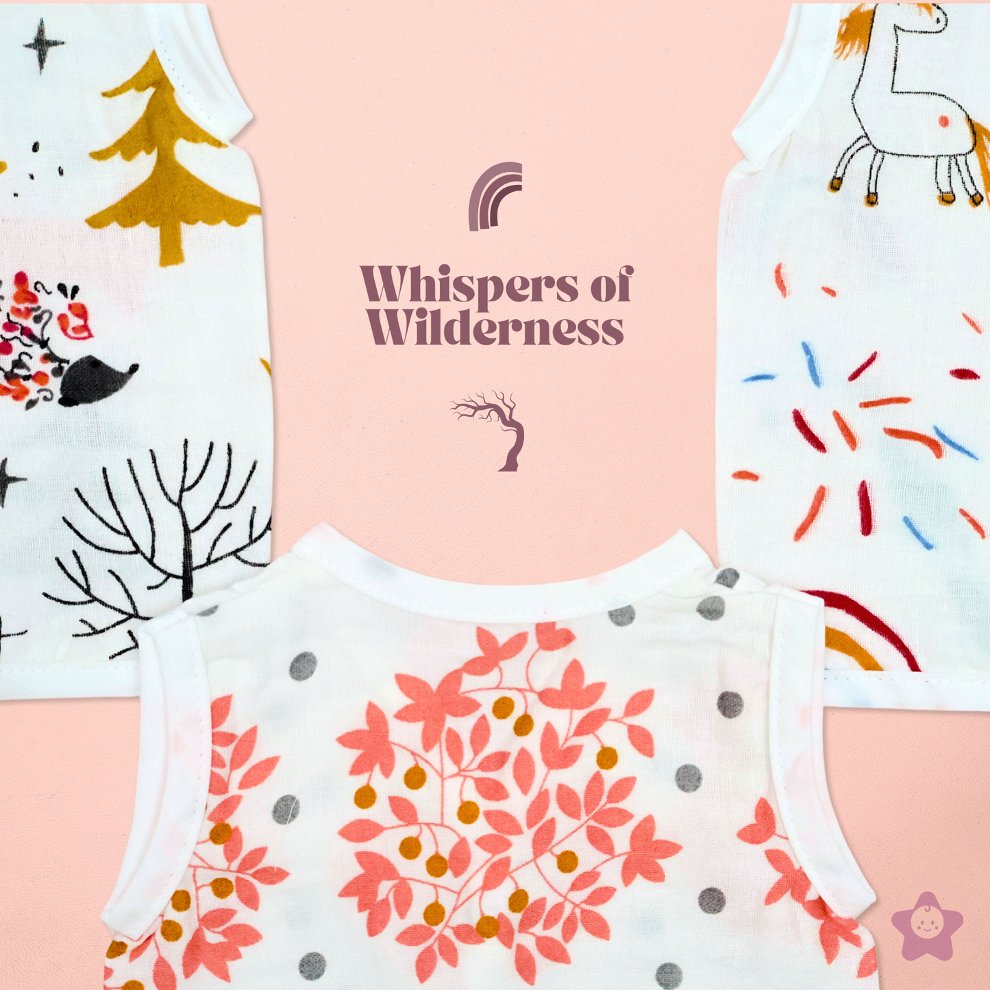 Kika Kiki Forest Edition Muslin Jhabla - 100% Soft Muslin Cotton Unisex Button up Vest (Pack of 3)