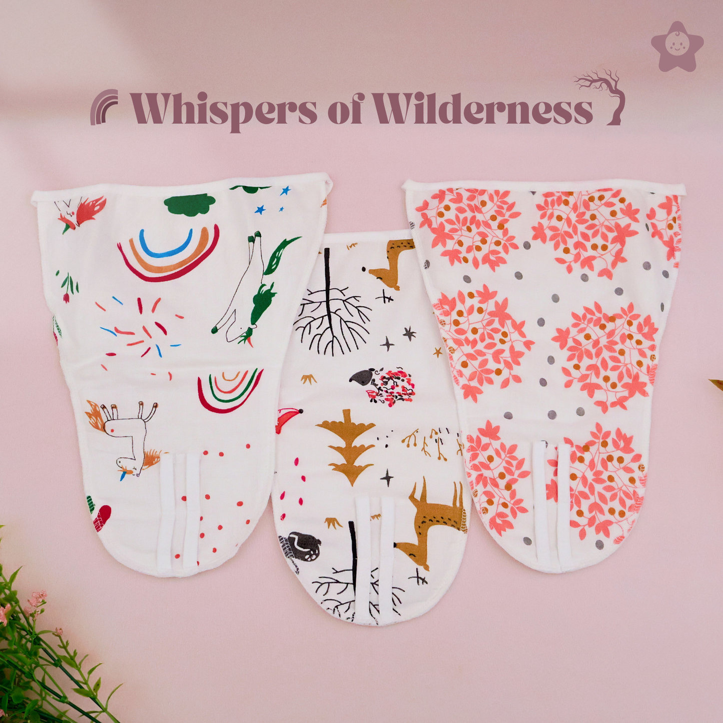 Kika Kiki Forest edition Muslin Padded Nappies - 100% Soft Cotton Langot (Pack of 3)