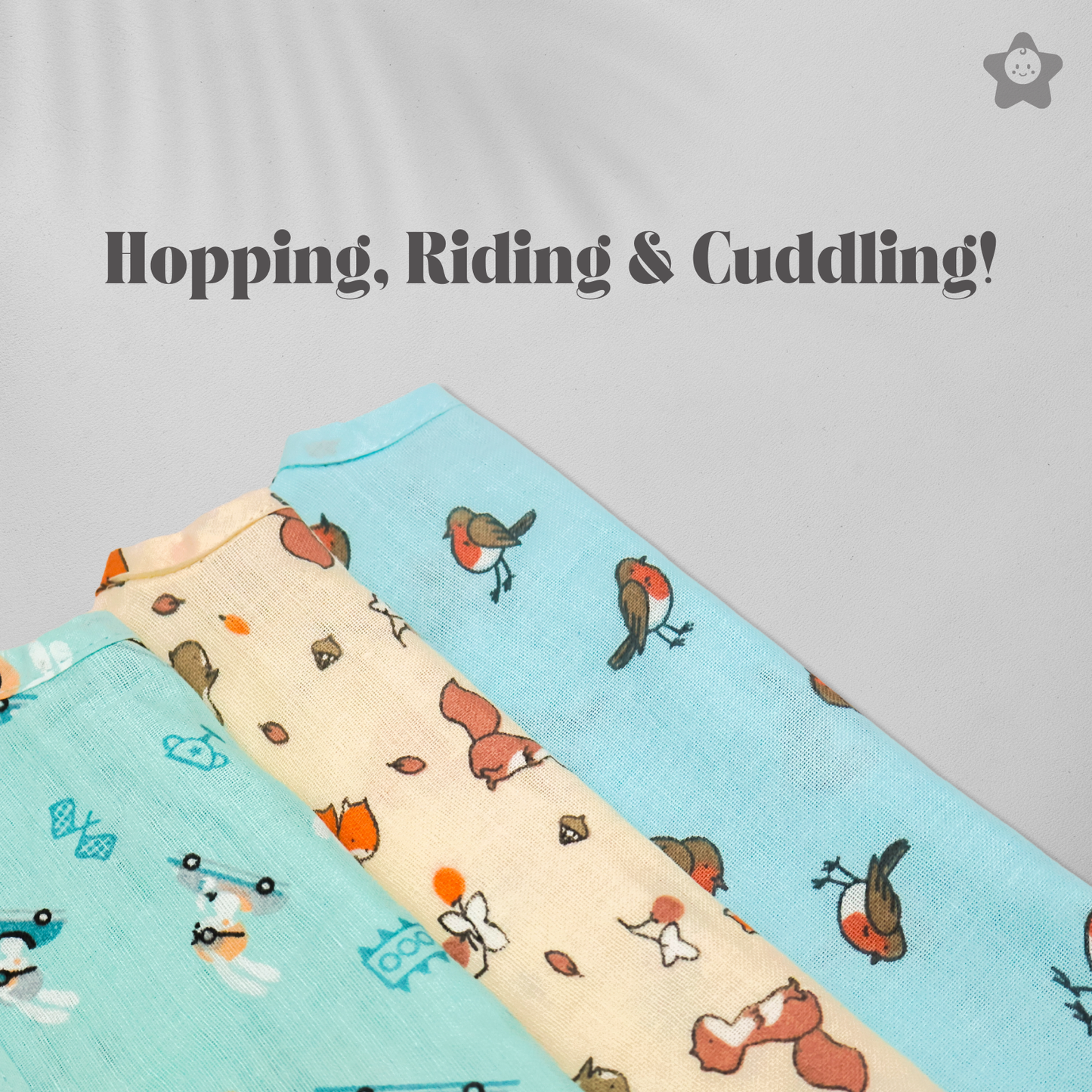 Kika Kiki Frolic Prints Muslin Jhabla - 100% Soft Muslin Cotton Unisex Button up Vest (Pack of 3)