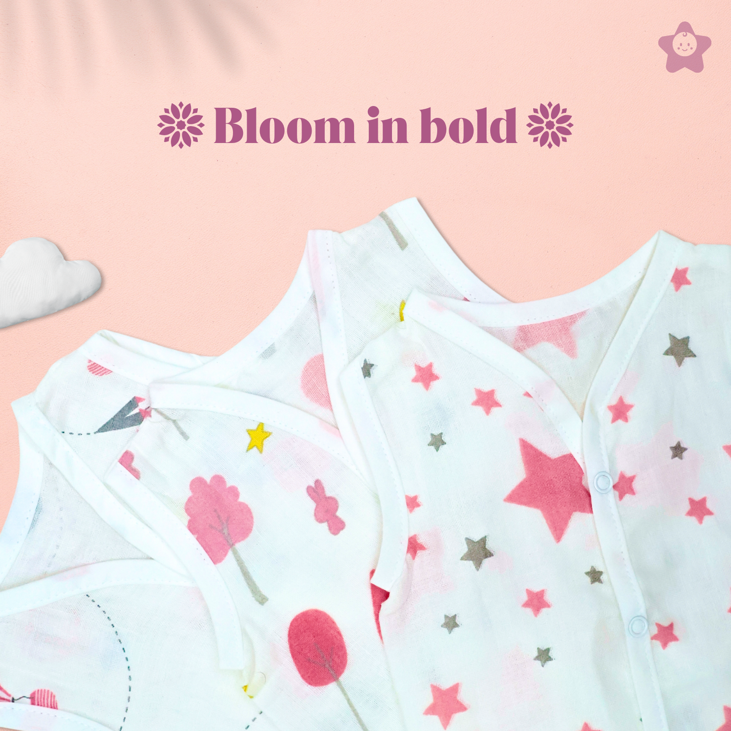 Kika Kiki Fuchisa Muslin Jhabla - 100% Soft Muslin Cotton Unisex Button up Vest (Pack of 3)