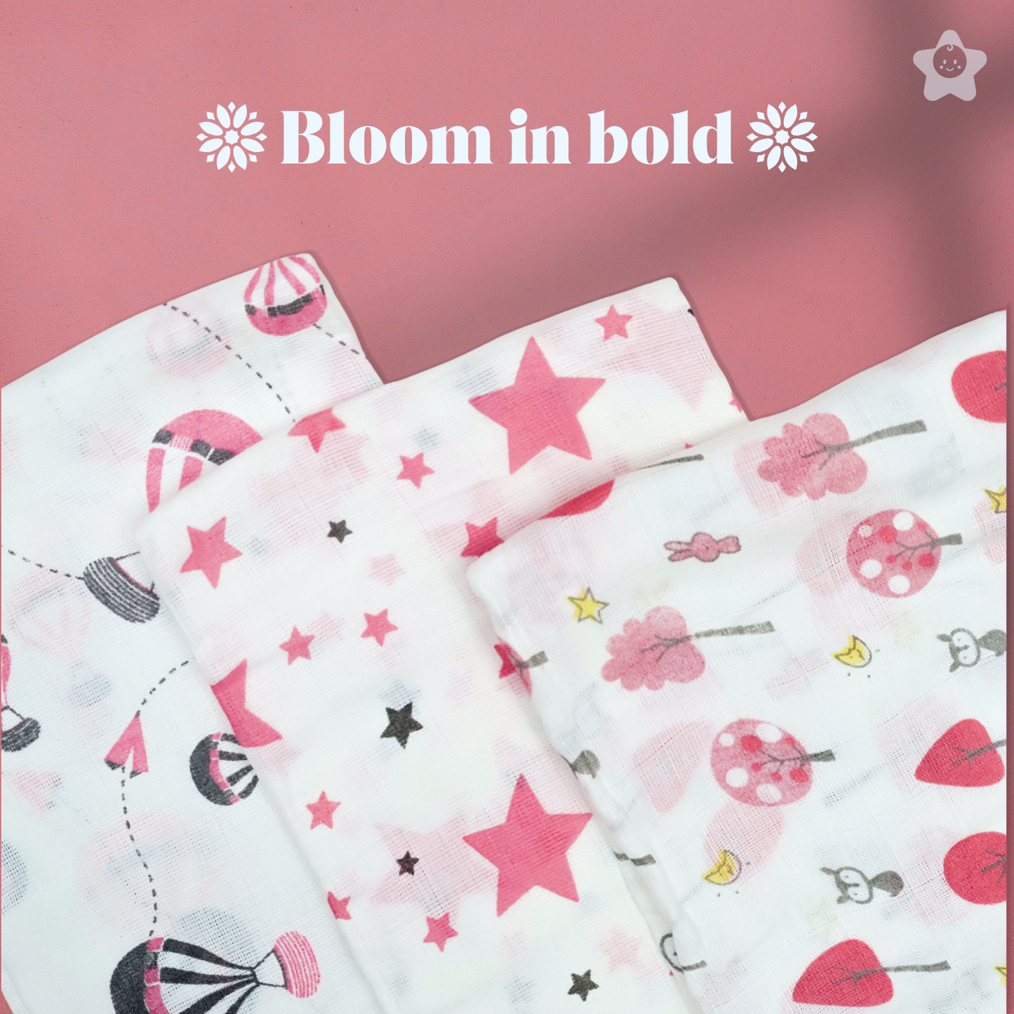 Kika Kiki Fuchisa Muslin Swaddle Blanket - Ultra soft 100% Muslin Cotton Swaddle Wrapper (pack of 3)