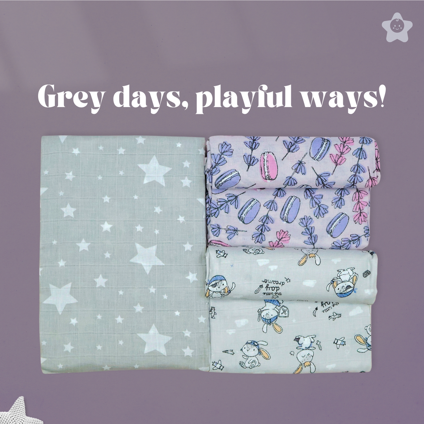 Kika Kiki Grey Shades Muslin Swaddle Blanket - Ultra soft 100% Muslin Cotton Swaddle Wrapper (pack of 3)