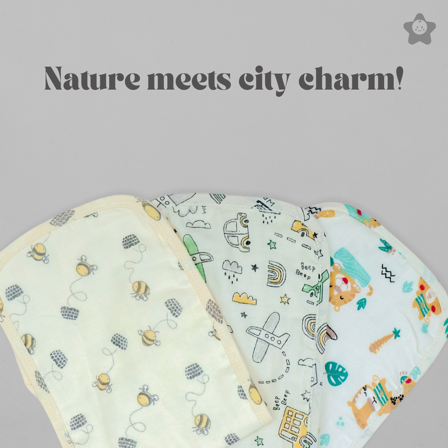 Kika Kiki Ivory Shades Burp Cloth- 100% Soft Muslin Cotton (Pack of 3)
