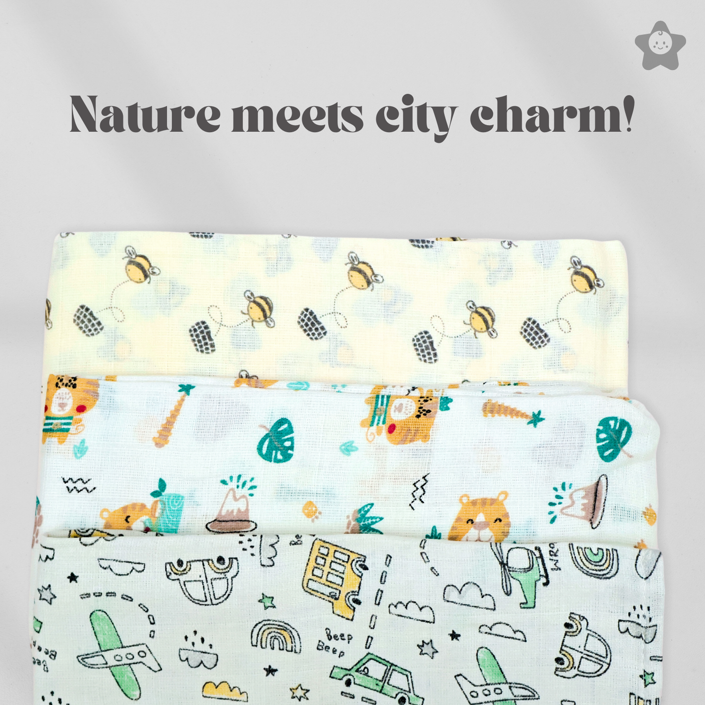 Kika Kiki Ivory Shades Muslin Swaddle Blanket - Ultra soft 100% Muslin Cotton Swaddle Wrapper (pack of 3)