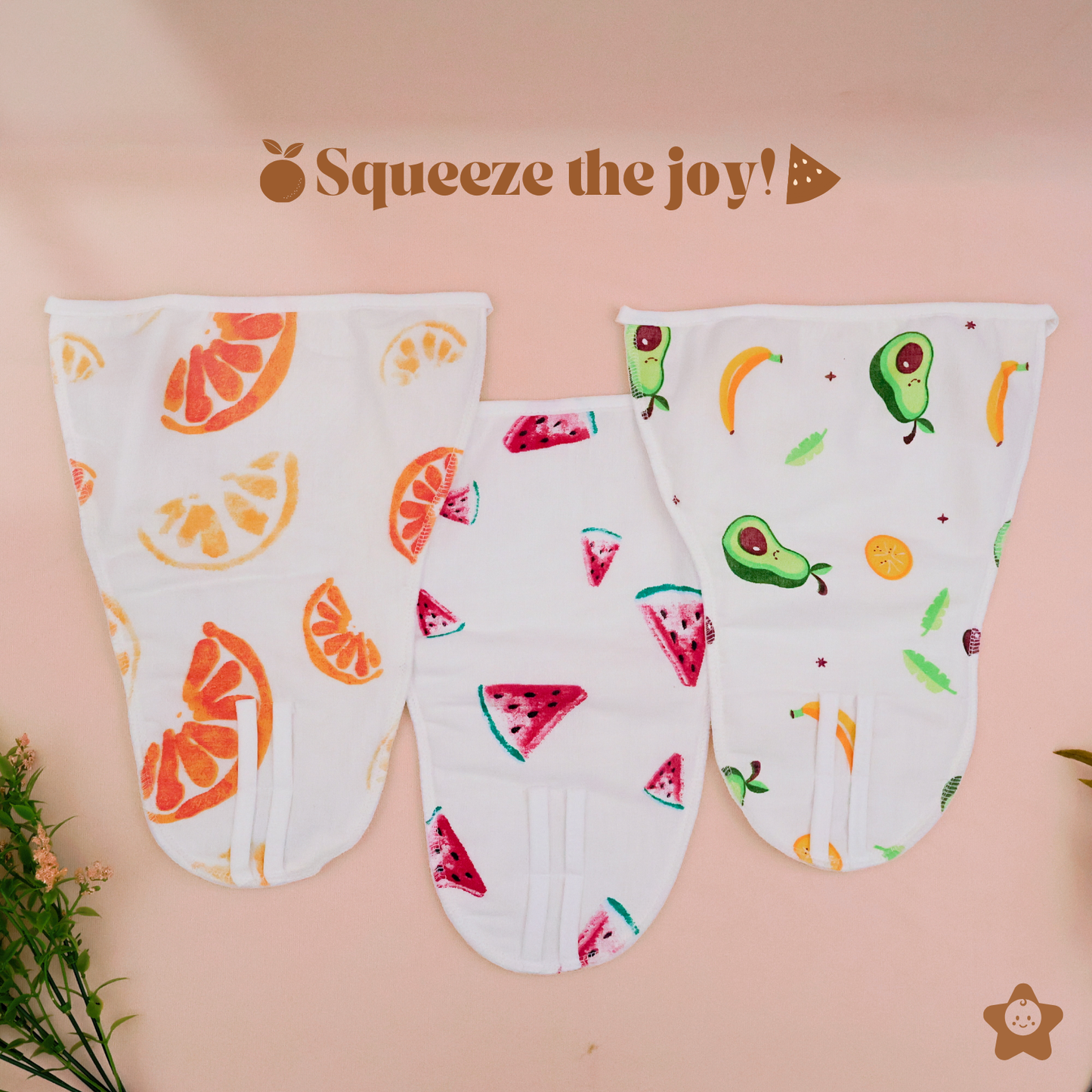 Kika Kiki Juicy Fruits Edition Muslin Padded Nappies - 100% Soft Cotton Langot (Pack of 3)