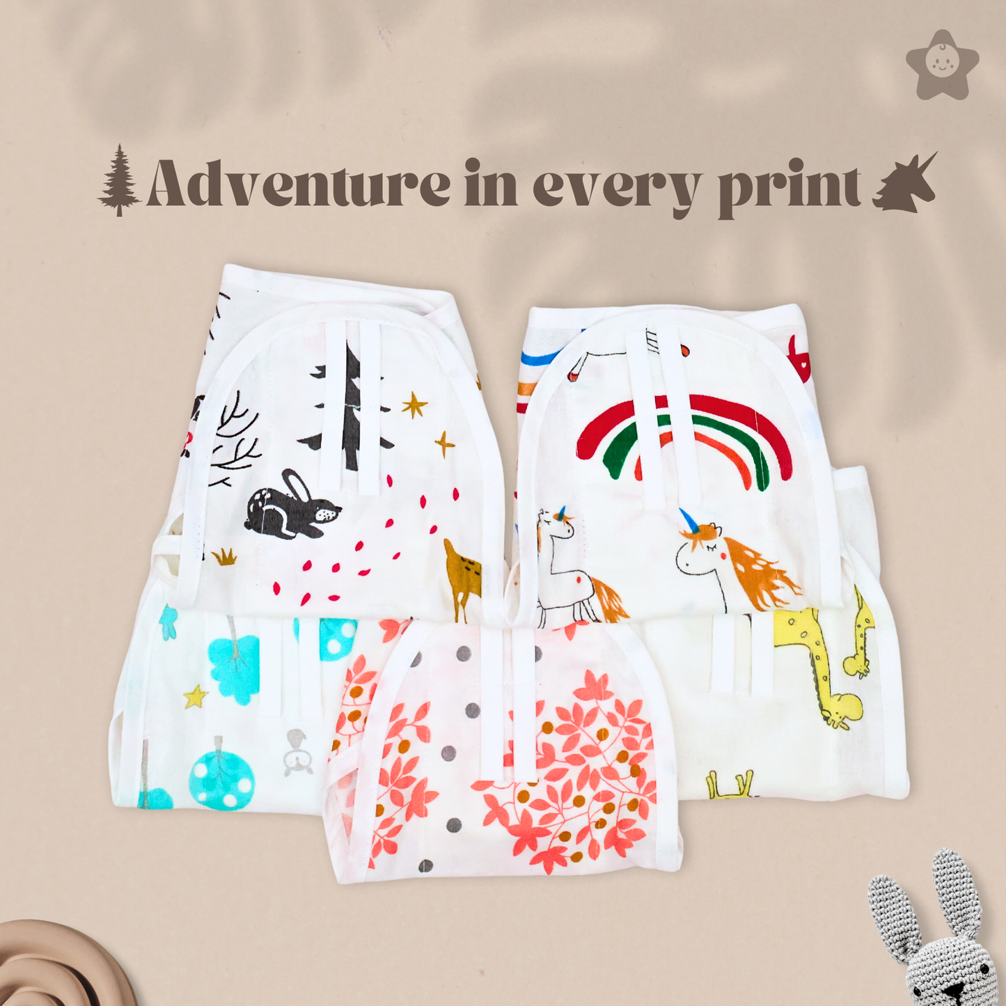 Kika Kiki Jungle Edition 100% Muslin Nappies - 100% Soft Cotton Langot (Pack of 5)