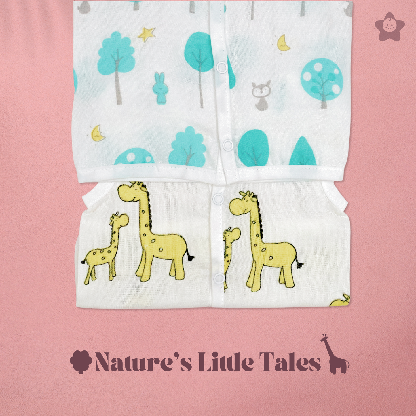 Kika Kiki Nature Edition Muslin Jhabla - 100% Soft Muslin Cotton Unisex Button up Vest (Pack of 2)