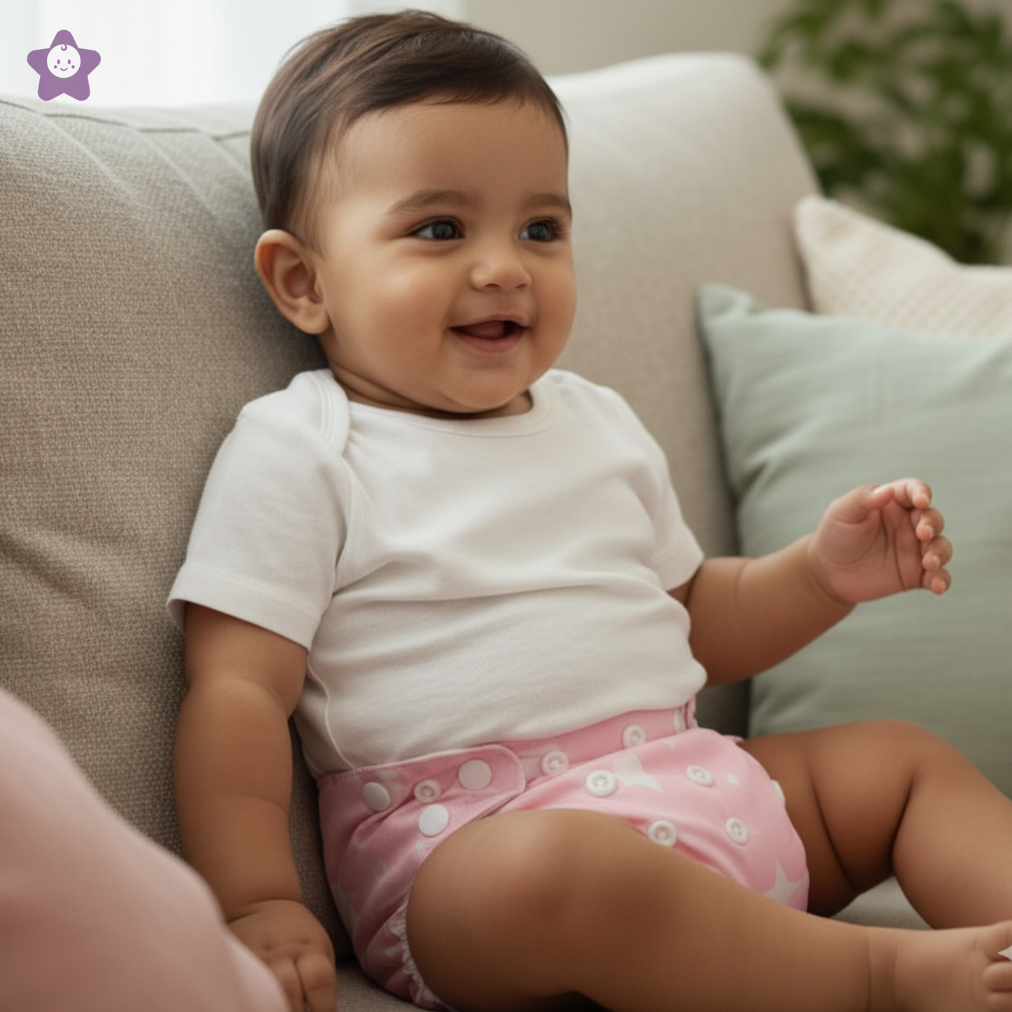Pink Stars Air Diaper | Organic Muslin Cotton Comfort for Babies