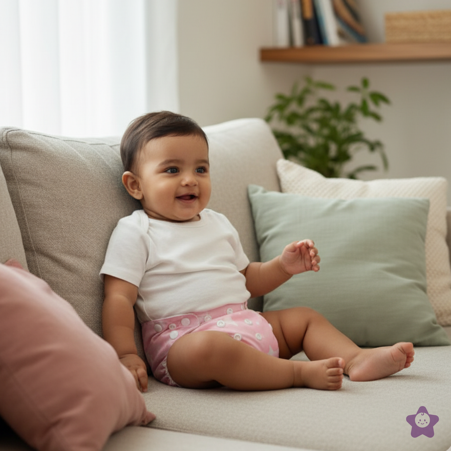 Pink Stars Air Diaper | Organic Muslin Cotton Comfort for Babies