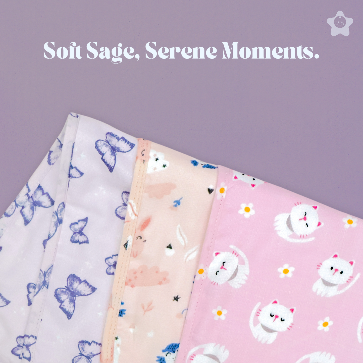 Kika Kiki Sage Prints Burp Cloth- 100% Soft Muslin Cotton (Pack of 3)