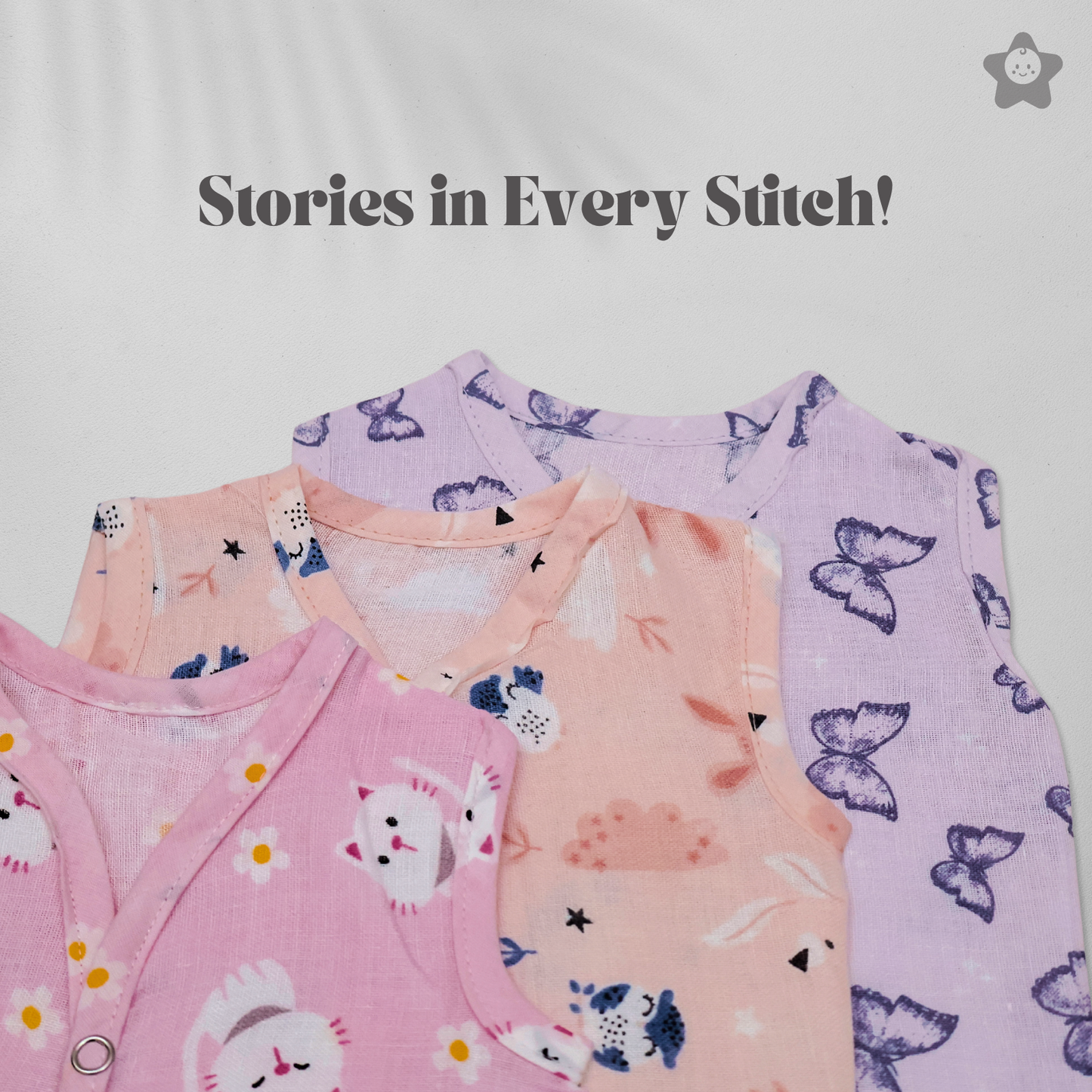 Kika Kiki Sage Prints Muslin Jhabla - 100% Soft Muslin Cotton Unisex Button up Vest (Pack of 3)