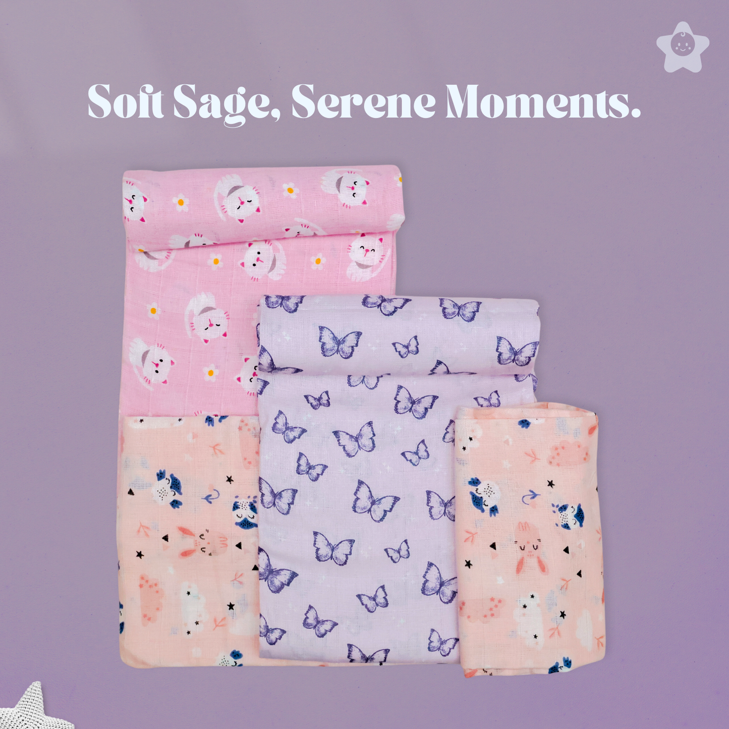 Kika Kiki Sage Prints Muslin Swaddle Blanket - Ultra soft 100% Muslin Cotton Swaddle Wrapper (pack of 3)