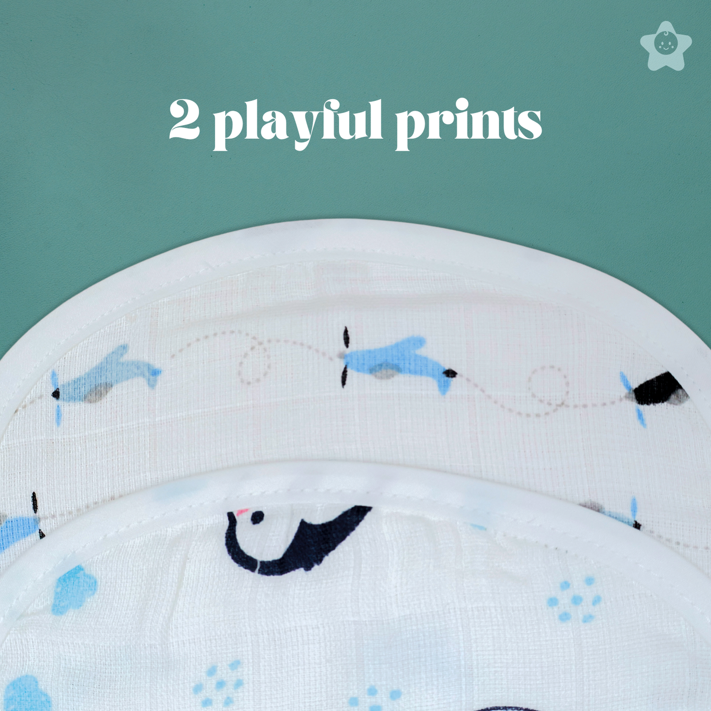 Kika Kiki Sky Adventures Print Baby Apron Bibs - 100% Soft Muslin Cotton (Pack of 2)