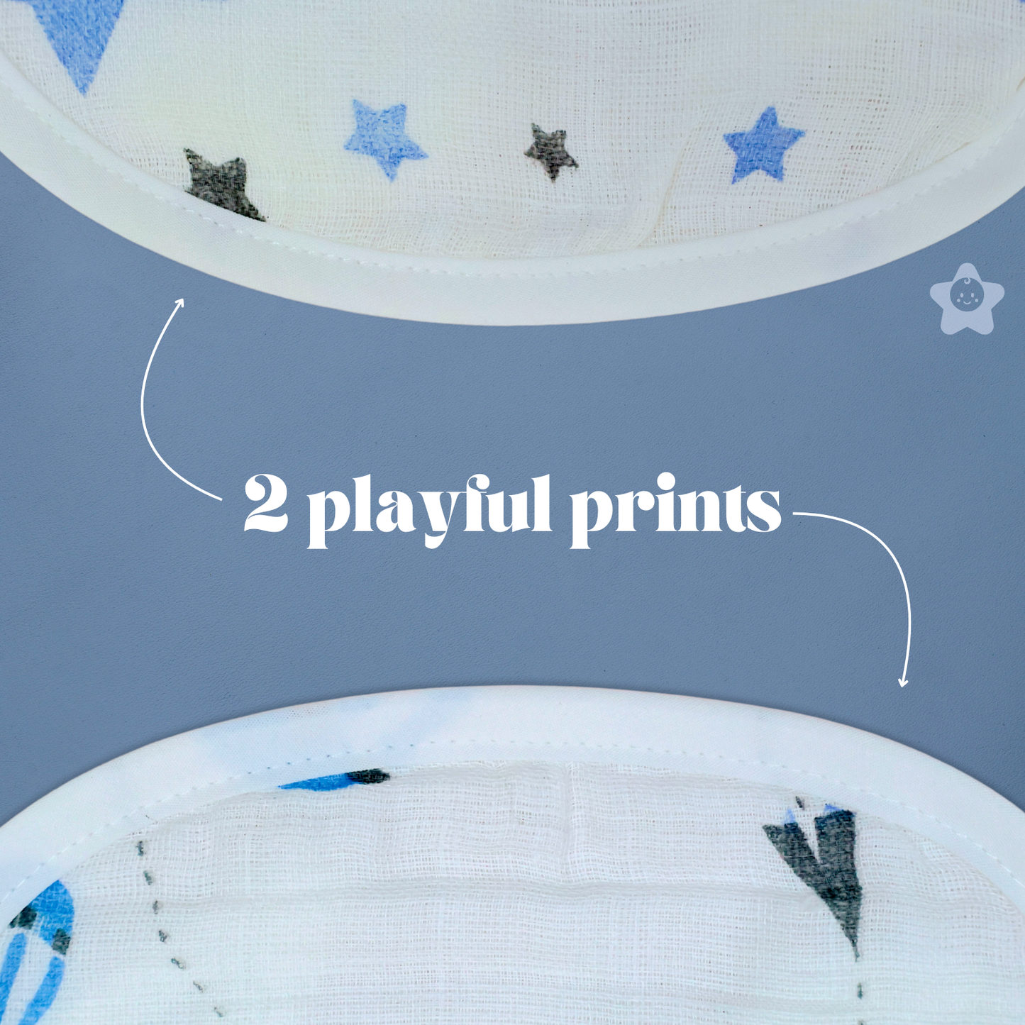 Kika Kiki Sky Twinkle Baby Apron Bibs - 100% Soft Muslin Cotton (Pack of 2)