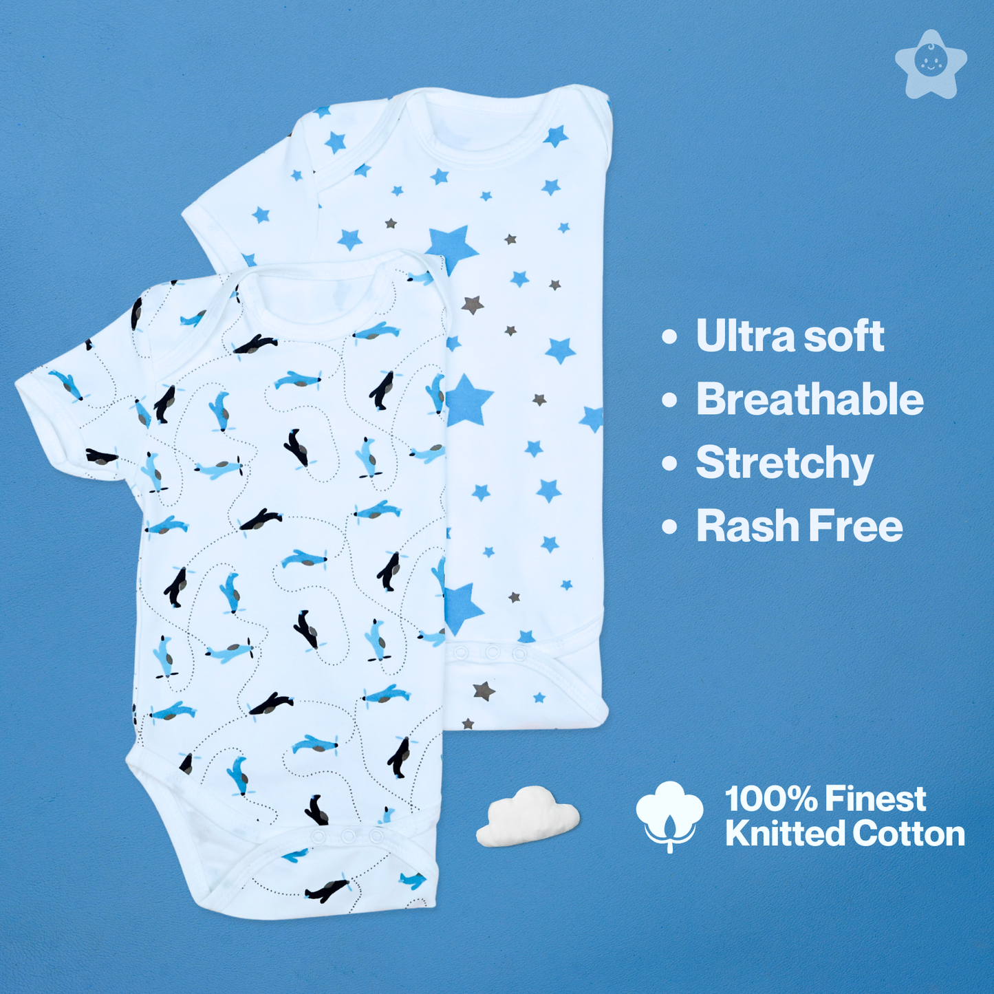 Kika Kiki Sky Explorer BodySuits - 100% Ultra Soft Knitted Cotton Unisex Onesies (Pack of 2)