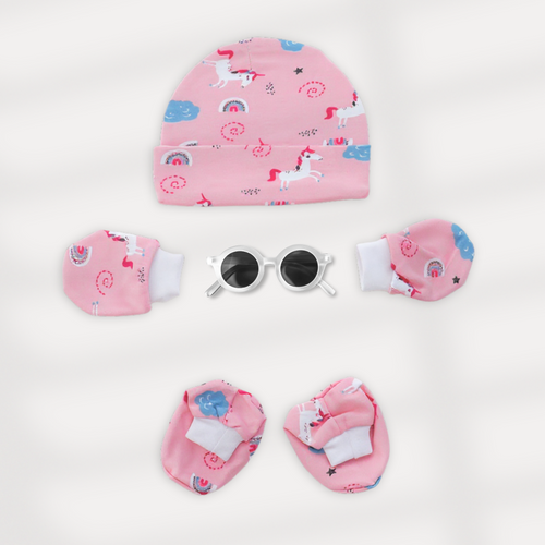 Kika Kiki Cap Mittens Booties Set - 100% Ultra Soft Cotton Combo Unicorn Skies