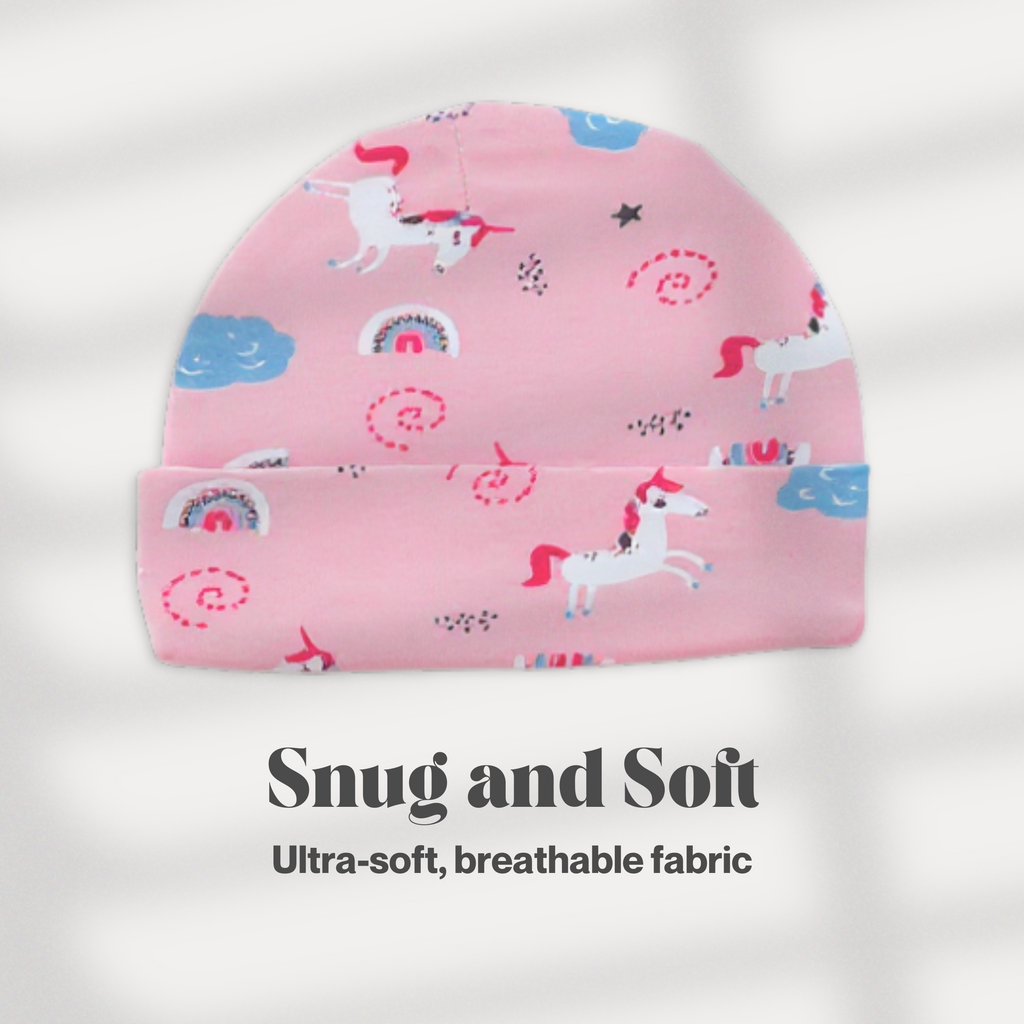 Kika Kiki Cap Mittens Booties Set - 100% Ultra Soft Cotton Combo Unicorn Skies