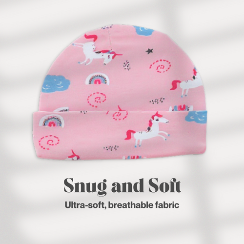 Kika Kiki Cap Mittens Booties Set - 100% Ultra Soft Cotton Combo Unicorn Skies