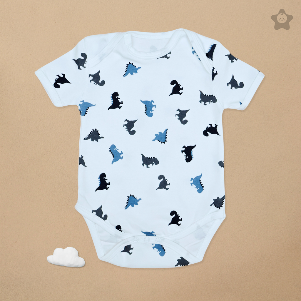 Kika Kiki Dino & Bear BodySuits - 100% Ultra Soft Knitted Cotton Unisex Onesies (Pack of 2)