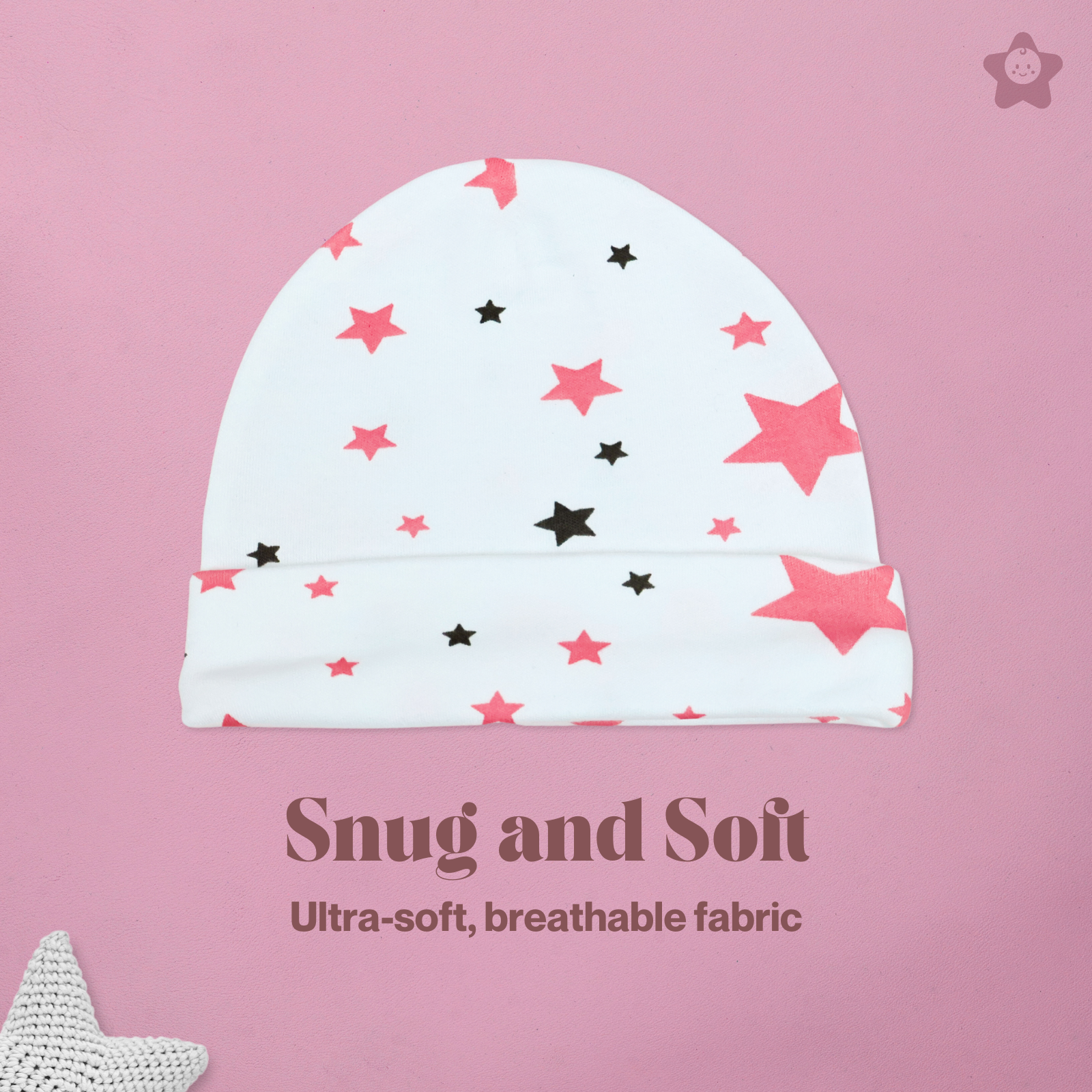 Kika Kiki Cap Mittens Booties Set - 100% Ultra Soft Cotton Combo Set Stars (Fuchisa)