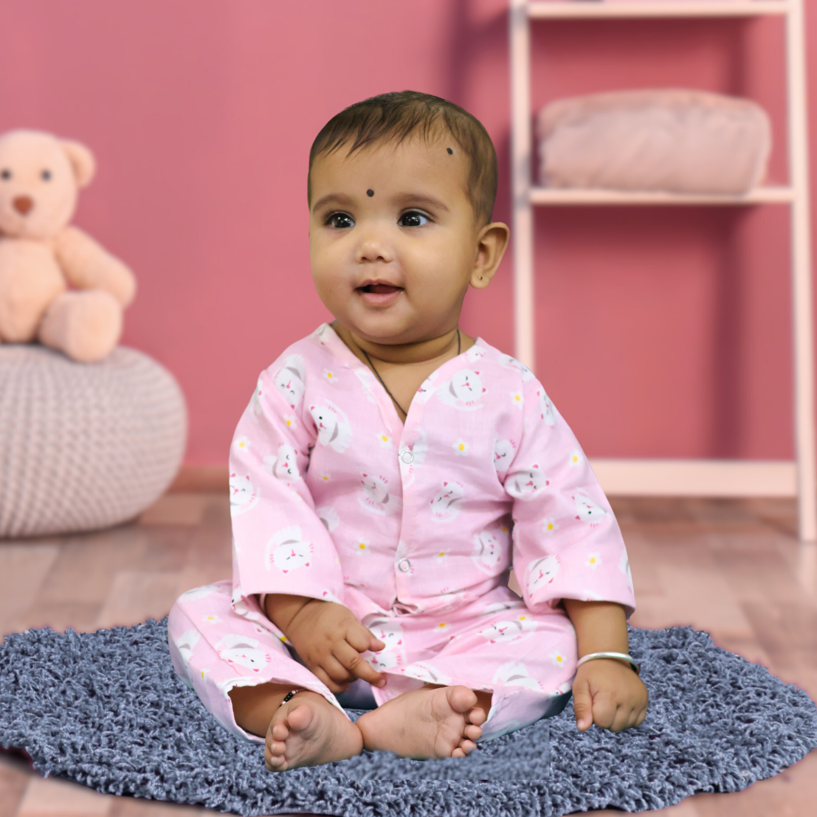 Kika Kiki Kitty Bloom Muslin Co-ord set | 100% Ultra soft FInest Cotton Lounge wear (pack of 1)