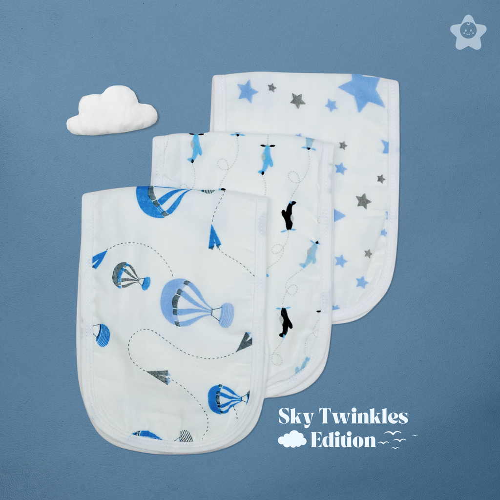 Kika Kiki Sky Twinkles prints Burp Cloth- 100% Soft Muslin Cotton (Pack of 3)