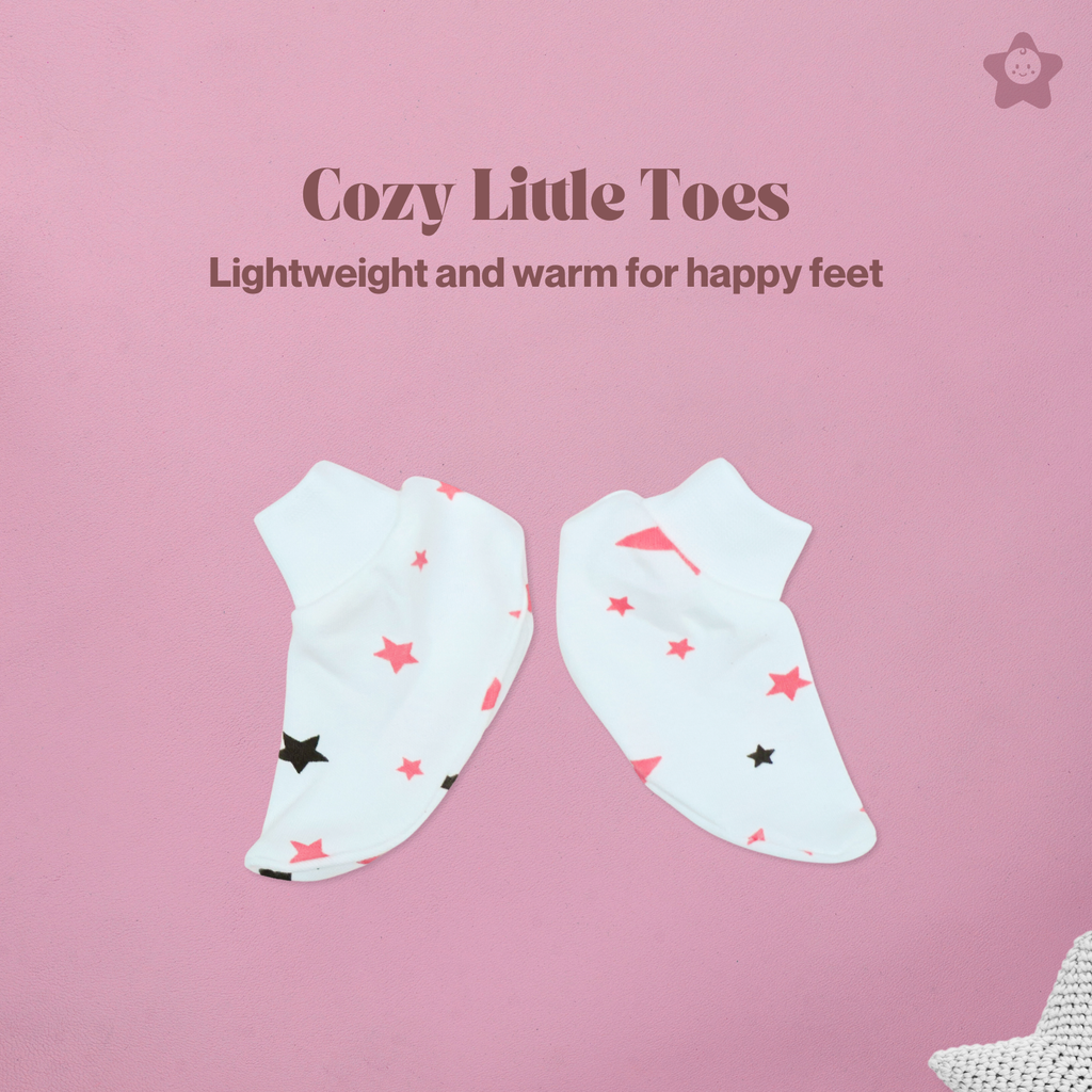 Kika Kiki Cap Mittens Booties Set - 100% Ultra Soft Cotton Combo Set Stars (Fuchisa)
