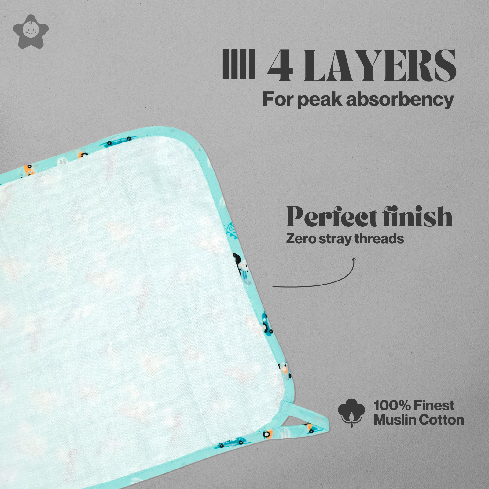 Kika Kiki Muslin 4 Layer XL Wash Cloths - Hues Prints 100% Cotton Assorted Face wipes (Pack of 3)
